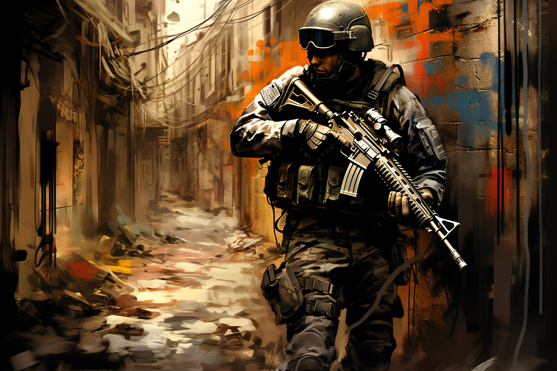 Armed forces depiction, Gamer's battleground, Urban warfare, Strategy position, Tactical gaming, HD Desktop Image