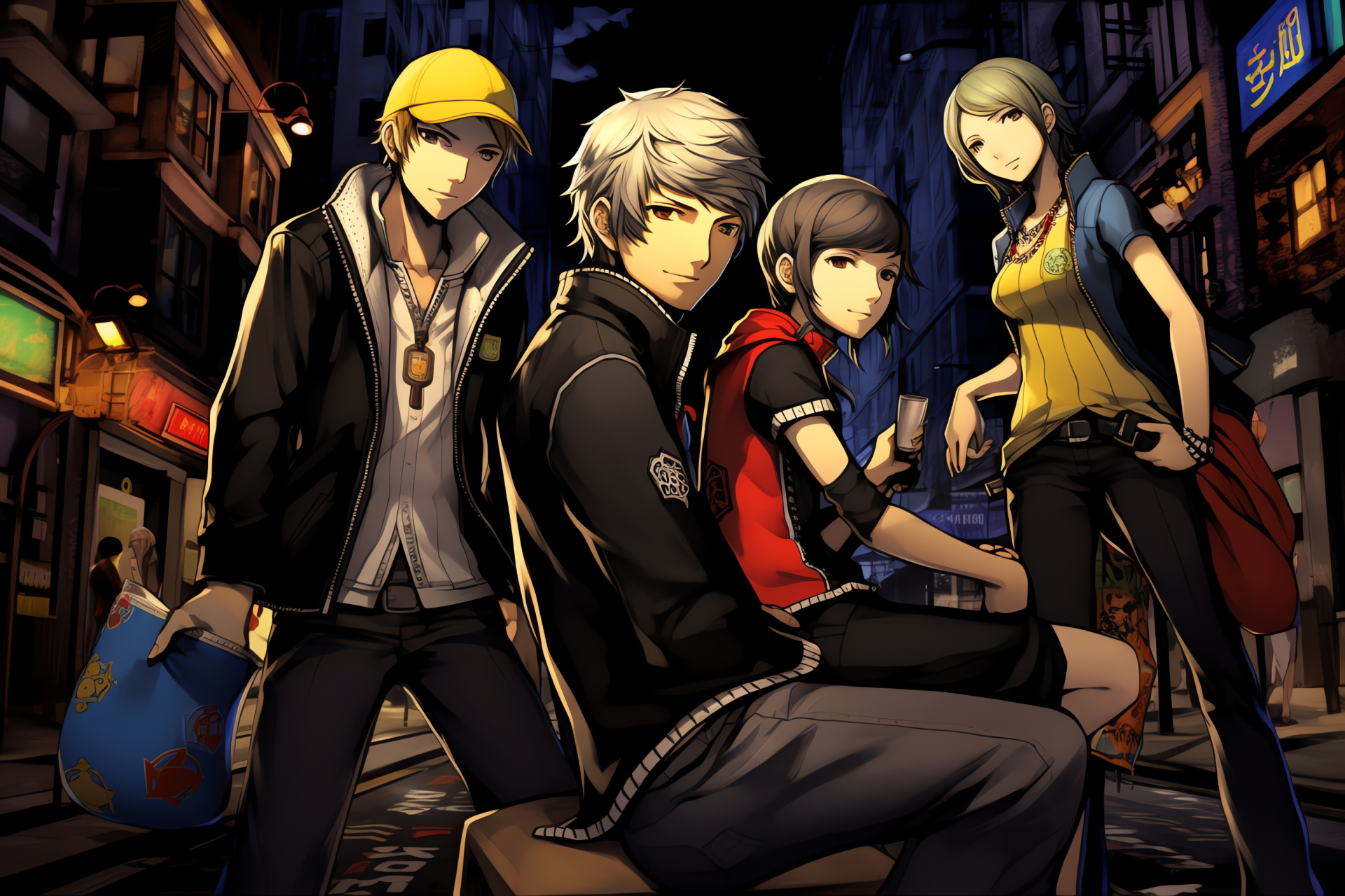 Yu Narukami Persona 4, Adolescent group, Television portal, Destiny card, Psychic symbolism, HD Desktop Wallpaper