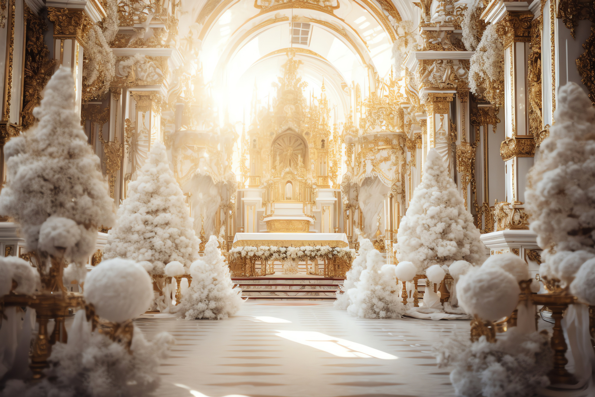 Christmas Eve, Spiritual celebration, Religious gathering, Seasonal decorations, Wintry church scene, HD Desktop Image