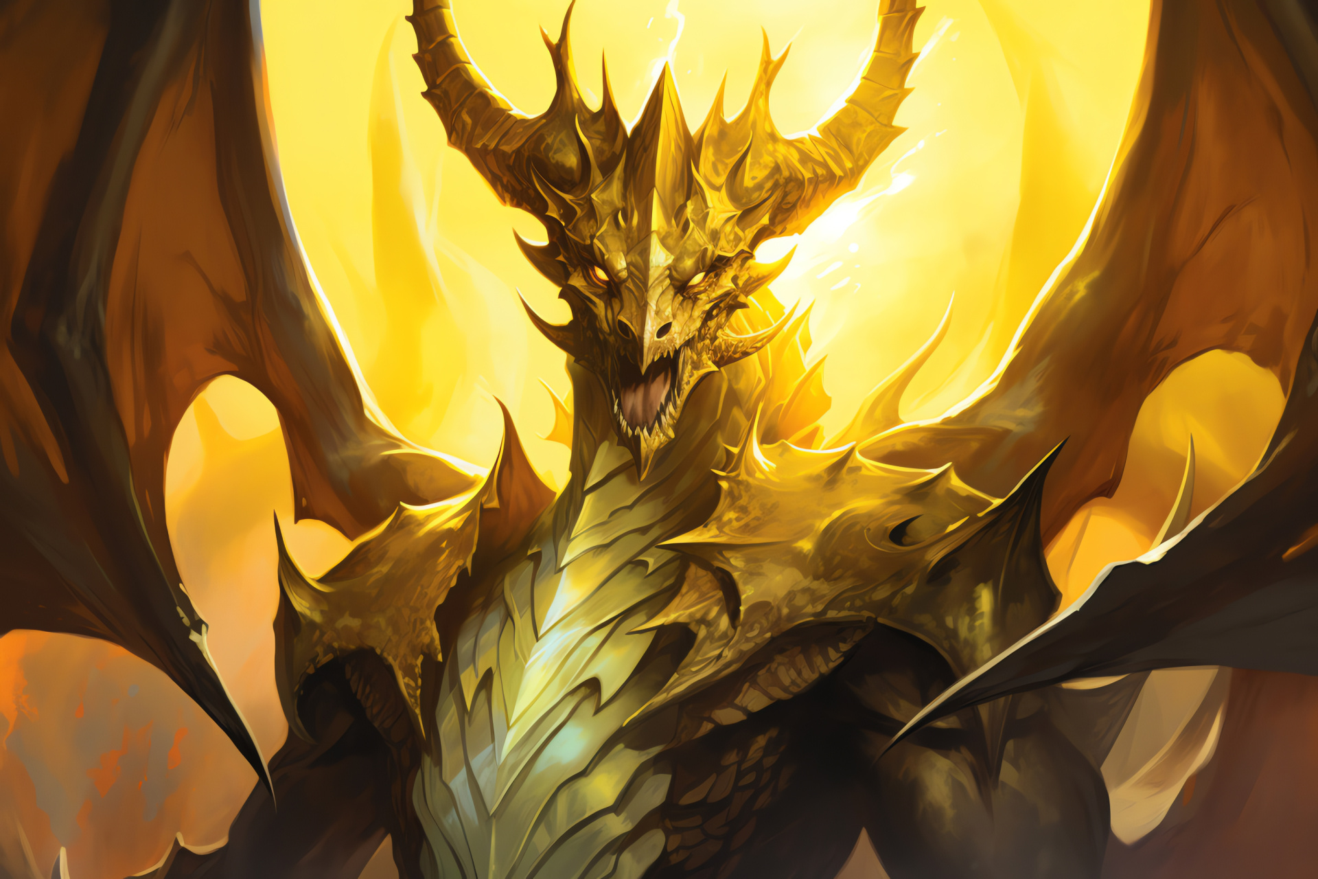 MTG Nicol Bolas, Imposing dragon planeswalker, Antagonistic gaze, Domineering presence, Yellow-eyed menace, HD Desktop Image