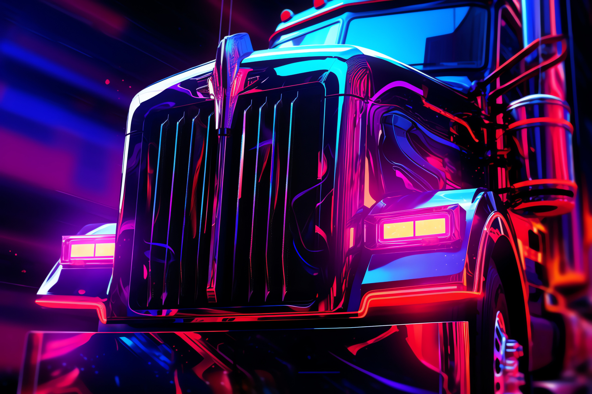 Peterbilt emblem close-up, Cyberpunk aesthetic, Truck logo design, Glowing neon artwork, Transport brand, HD Desktop Wallpaper