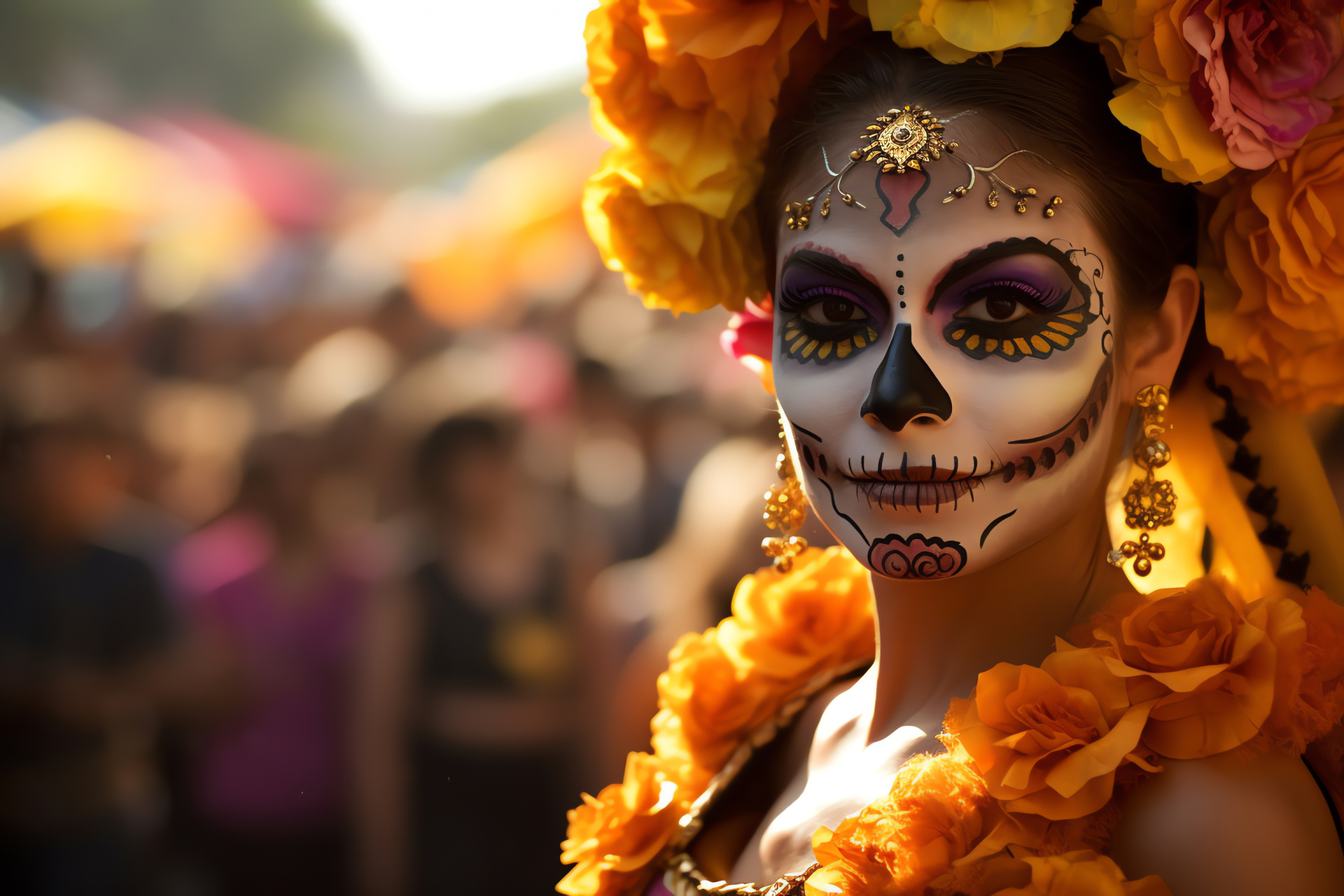 Halloween traditions, Mexican festivities, Calavera art, Dia de Muertos, Cultural procession, HD Desktop Wallpaper