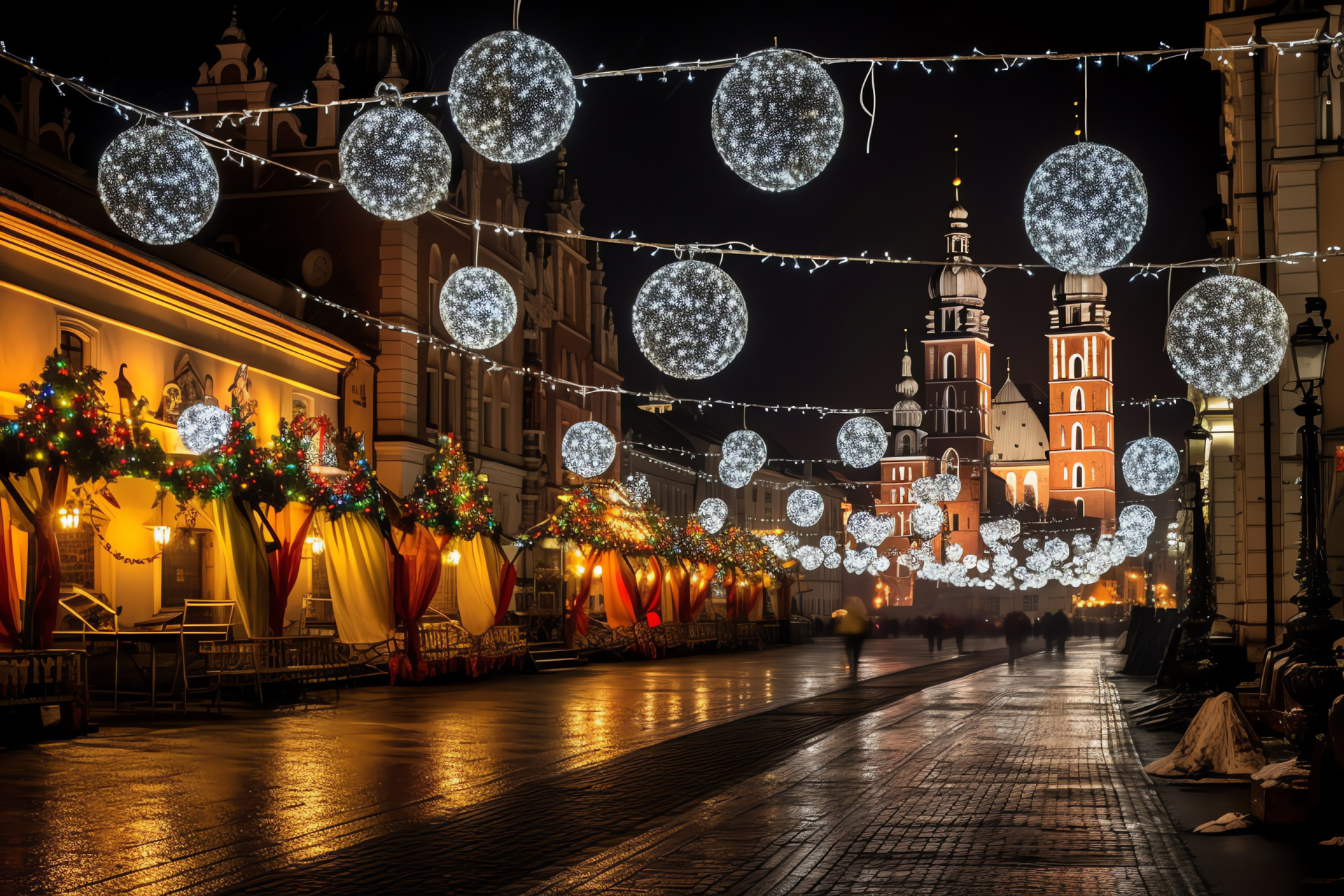 Krakow during Winter Holiday, Poland's Main Market Square, Festive atmosphere, Seasonal decorations, Historical landmarks, HD Desktop Wallpaper