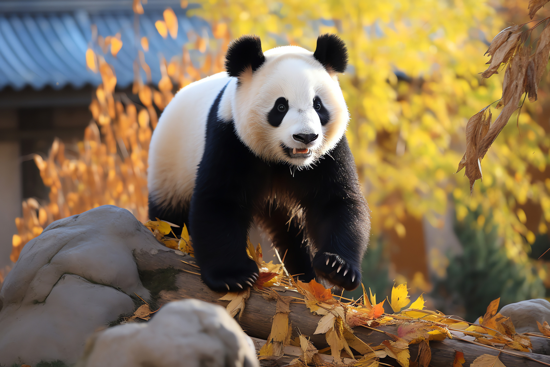 Juvenile Panda, inquisitive nature, captivity habitat, unique markings, contrasting fur, HD Desktop Image