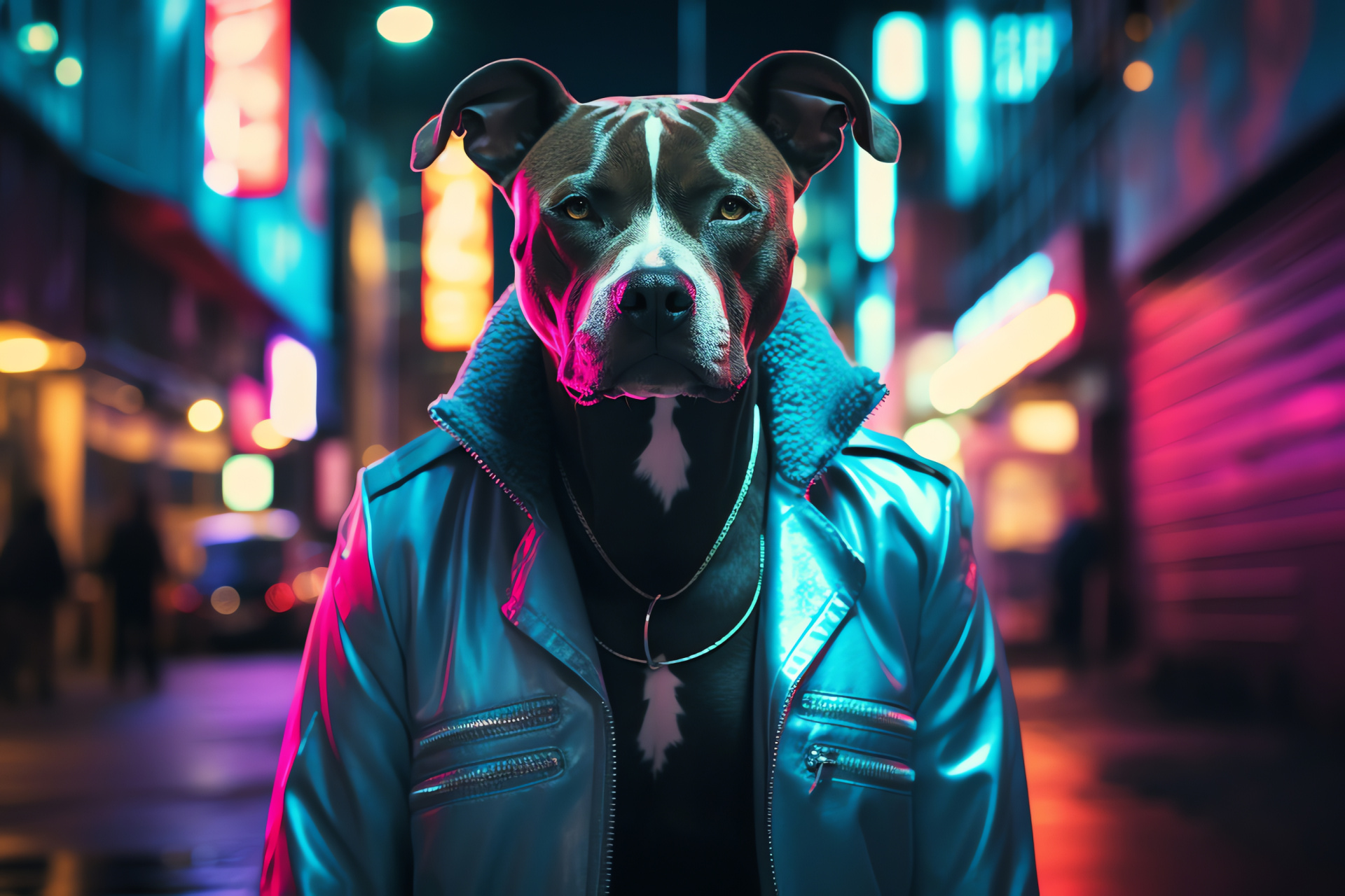 Assertive Pitbull Terrier, Athletic breed, Canine companion, Nighttime ambience, Urban animal, HD Desktop Image