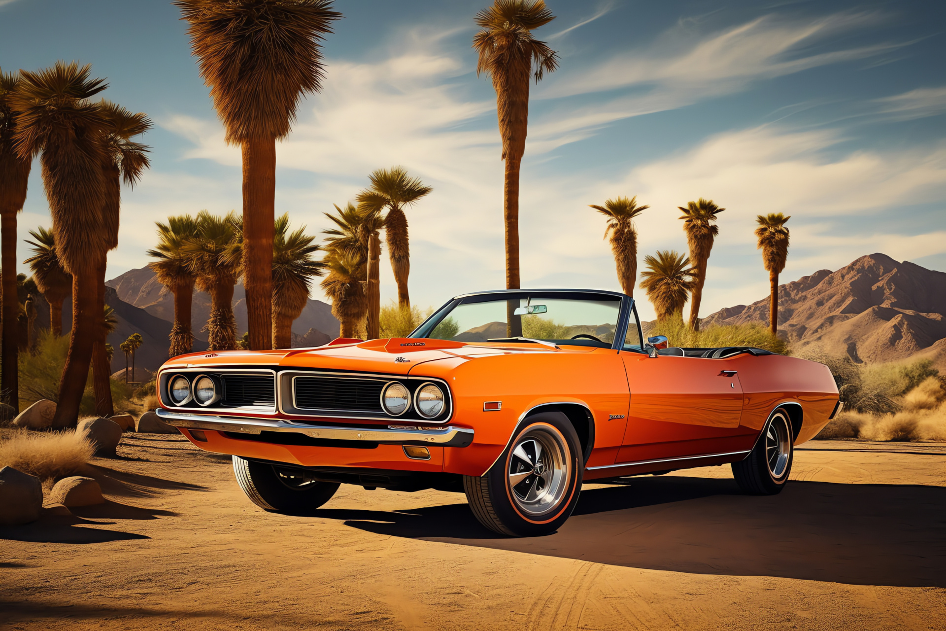 Plymouth Barracuda, California desert, Convertible model, Route 66, Classic American muscle car, HD Desktop Image