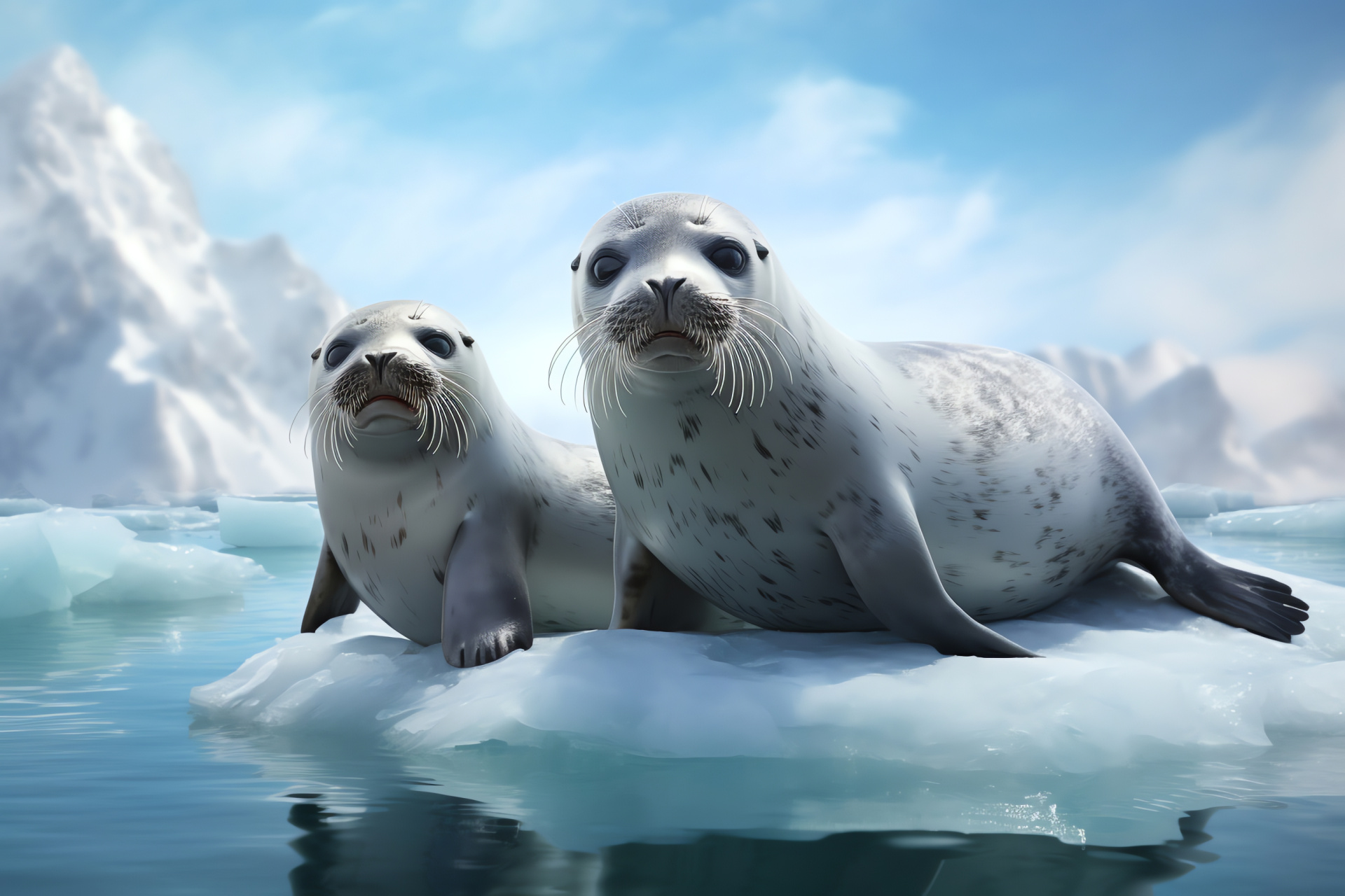 Seal encounter, marine mammals, arctic play, aquamarine sea, polar environment, HD Desktop Wallpaper