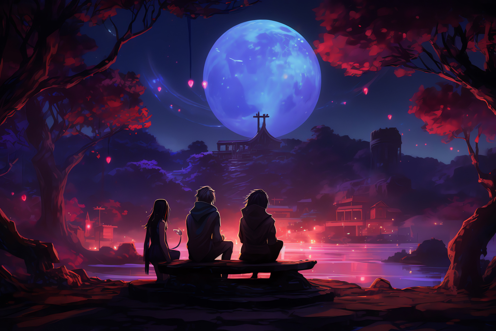 Persona 1 game, Lunarvale setting, Alaya Shrine mystery, Izanagi persona, moonlight atmosphere, HD Desktop Wallpaper