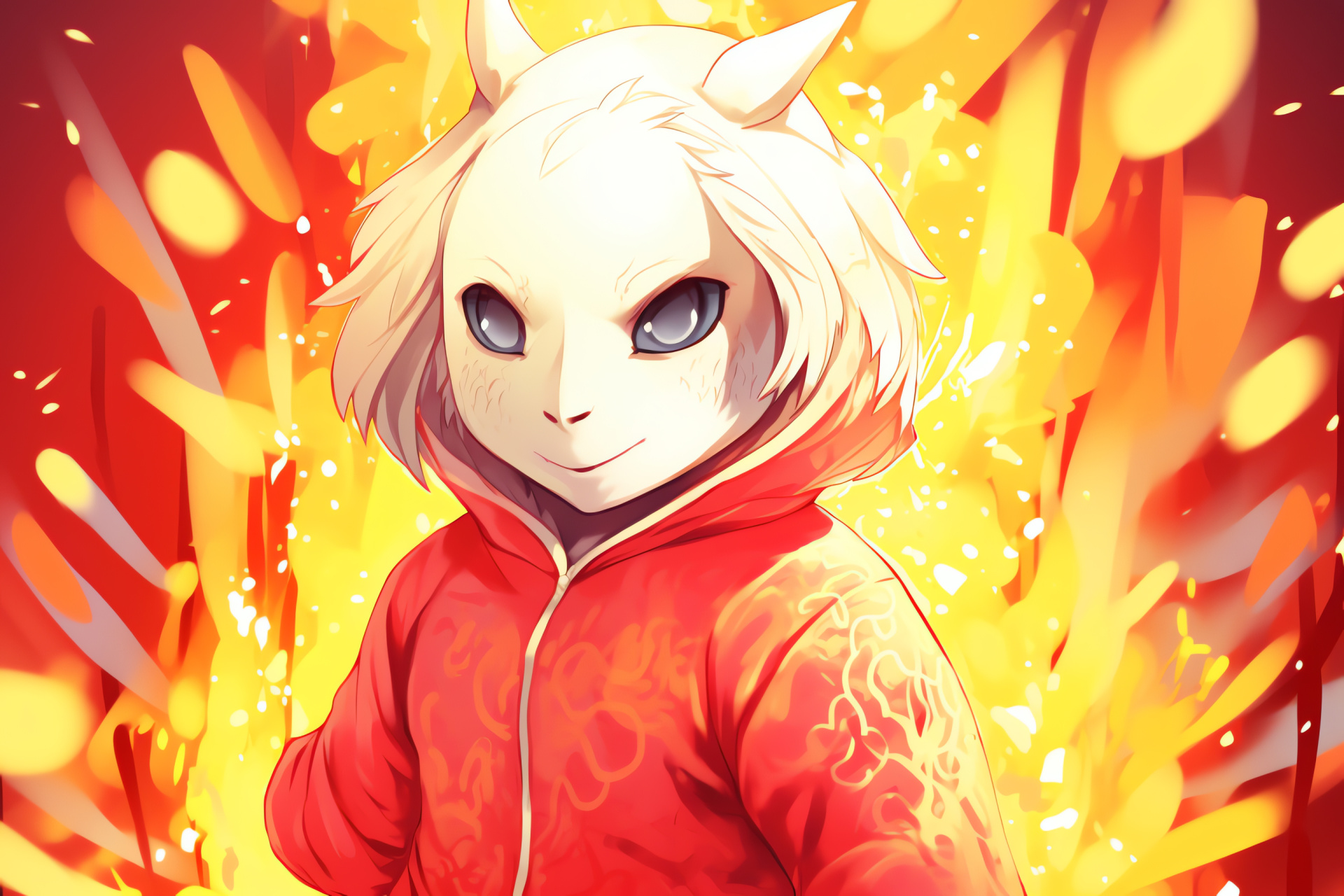 Asriel Dreemurr, Undertale game, Yellow irises, Angelic wings, Solid crimson backdrop, HD Desktop Wallpaper