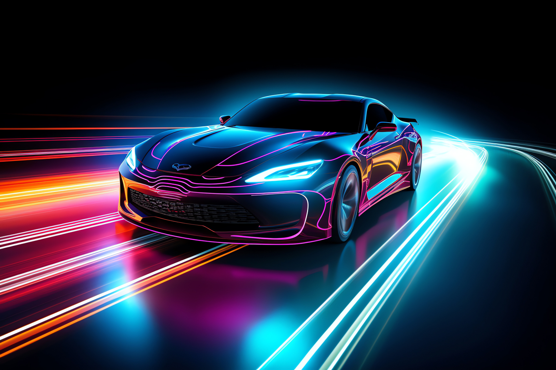 Luminous auto, city glow, high vantage, illuminated streaks, night-time luminosity, HD Desktop Image