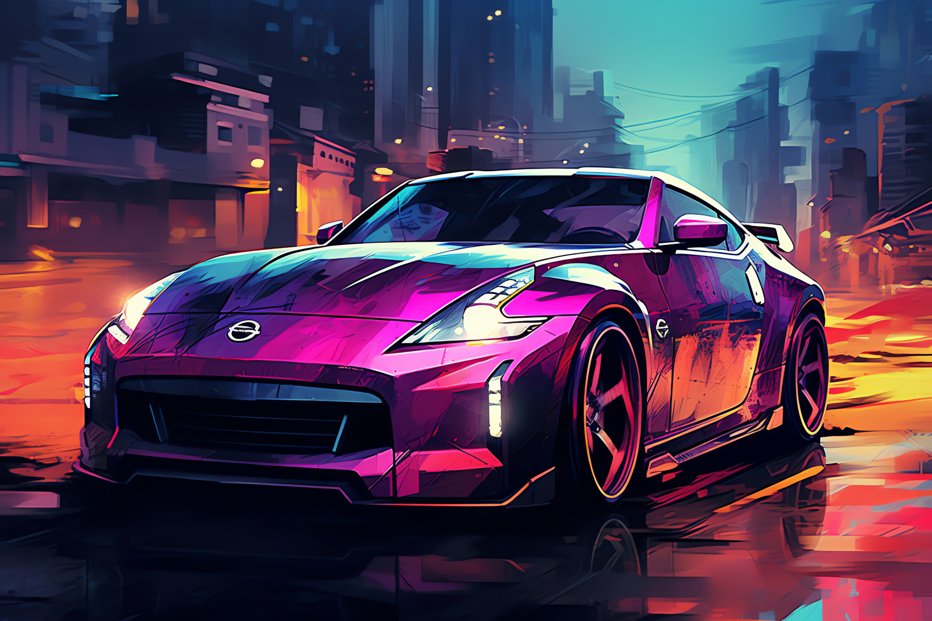 Nissan 370Z sight, Futuristic city, Virtual world, Automotive fiction, Sci-fi aesthetics, HD Desktop Wallpaper