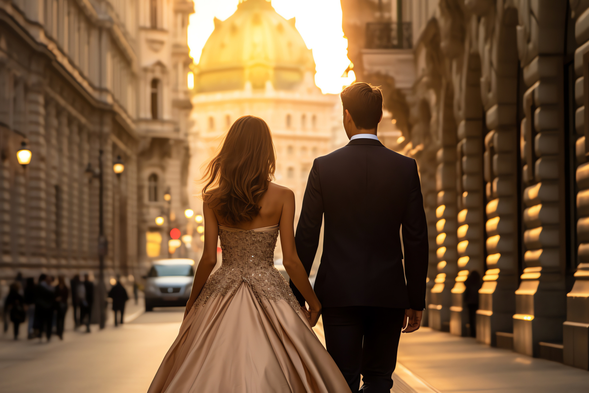 Anniversary couple, European capital elegance, Historic Vienna backdrop, Grand architectural beauty, Romantic strolls, HD Desktop Image