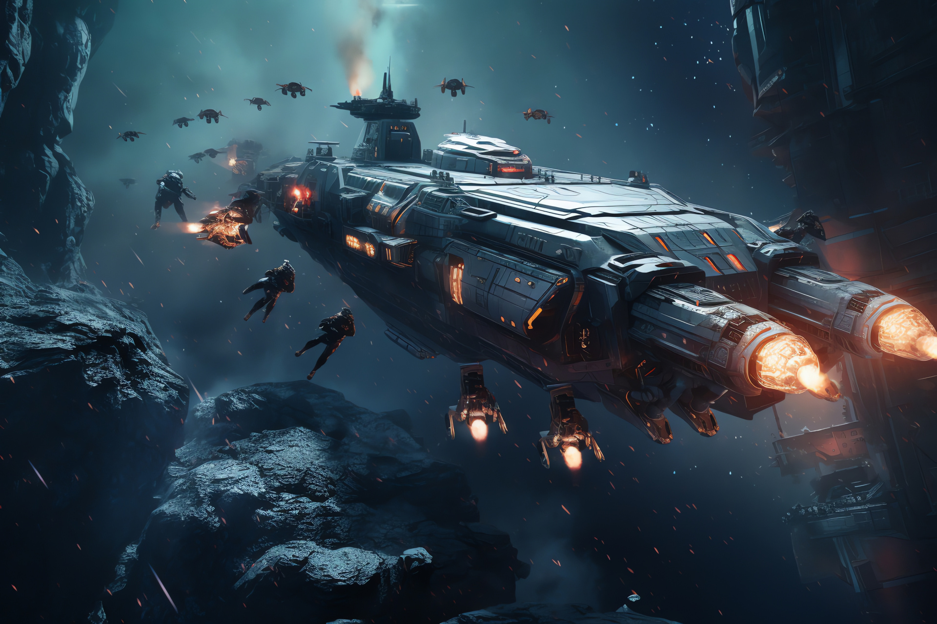 Galactic buccaneers, Space ambush, Freelancer frigate, Sci Fi lore, Treasure trove, HD Desktop Image