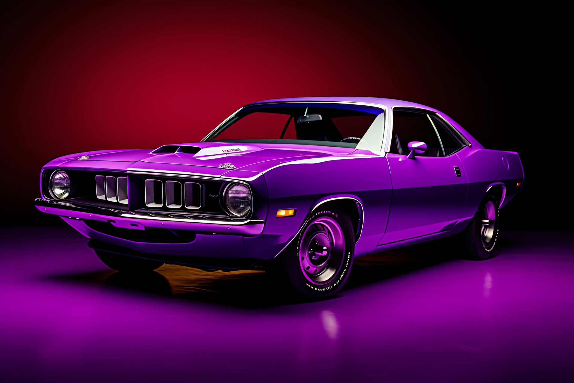 Plymouth Barracuda 1971 model, V8 muscle, Automotive classic, Purple car, High-angle power, HD Desktop Image