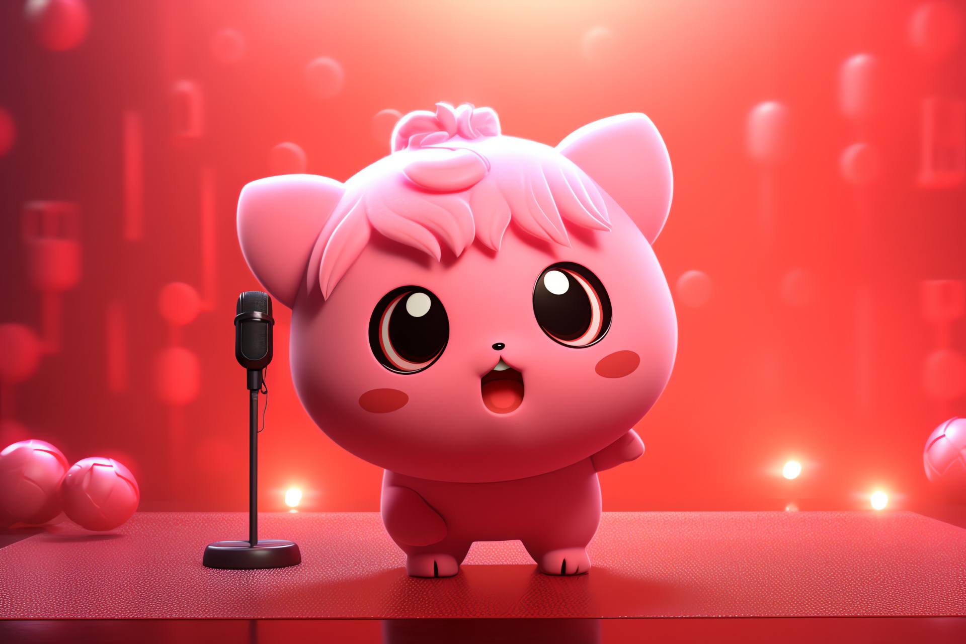 Endearing Jigglypuff, Singing normal-type, Spherical charm, Captivating gaze, Fluffy tuft, HD Desktop Image