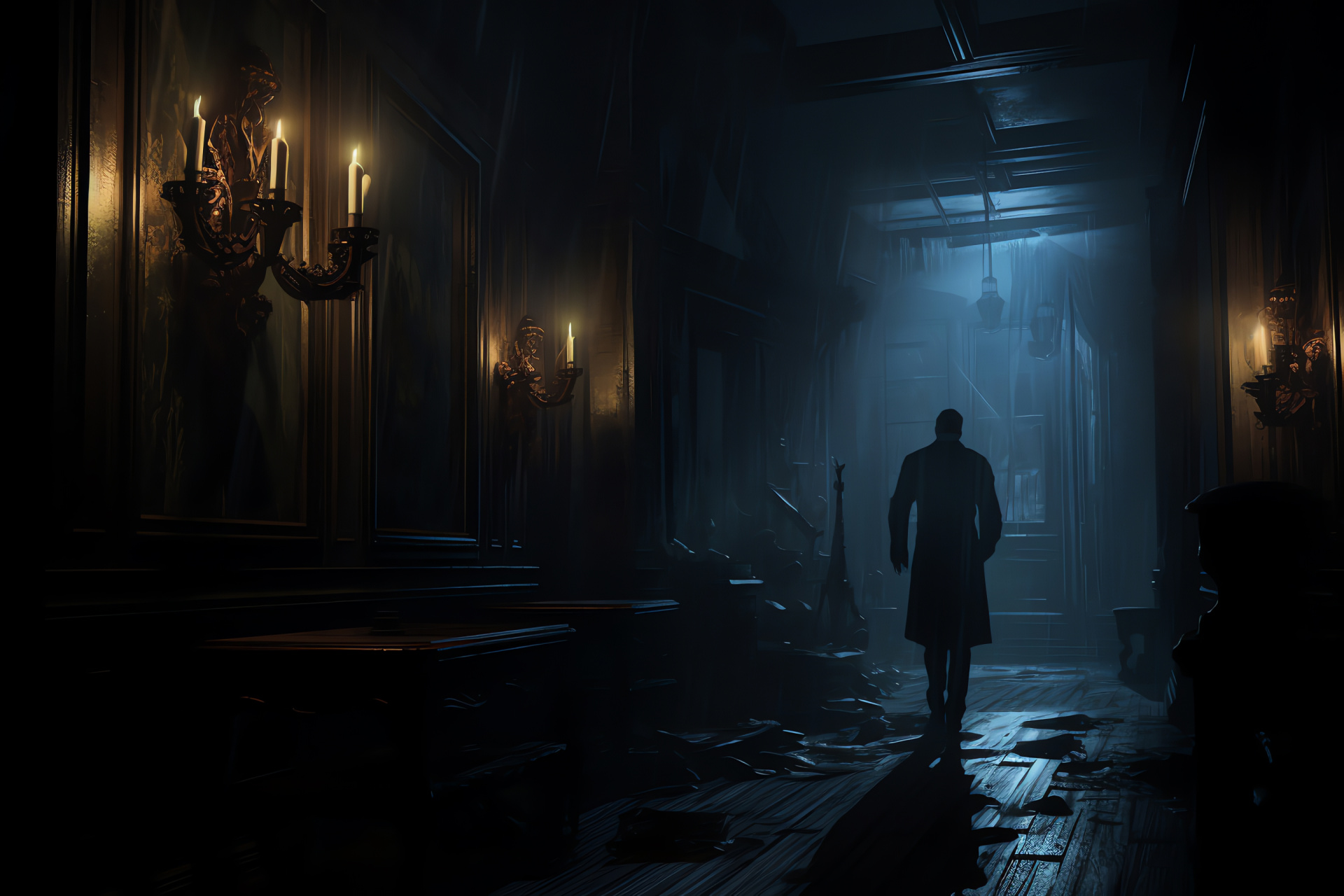 Nocturne gameplay, Ghostly estate setting, Supernatural sleuth, Foreboding passageways, Eerie estate ambiance, HD Desktop Wallpaper