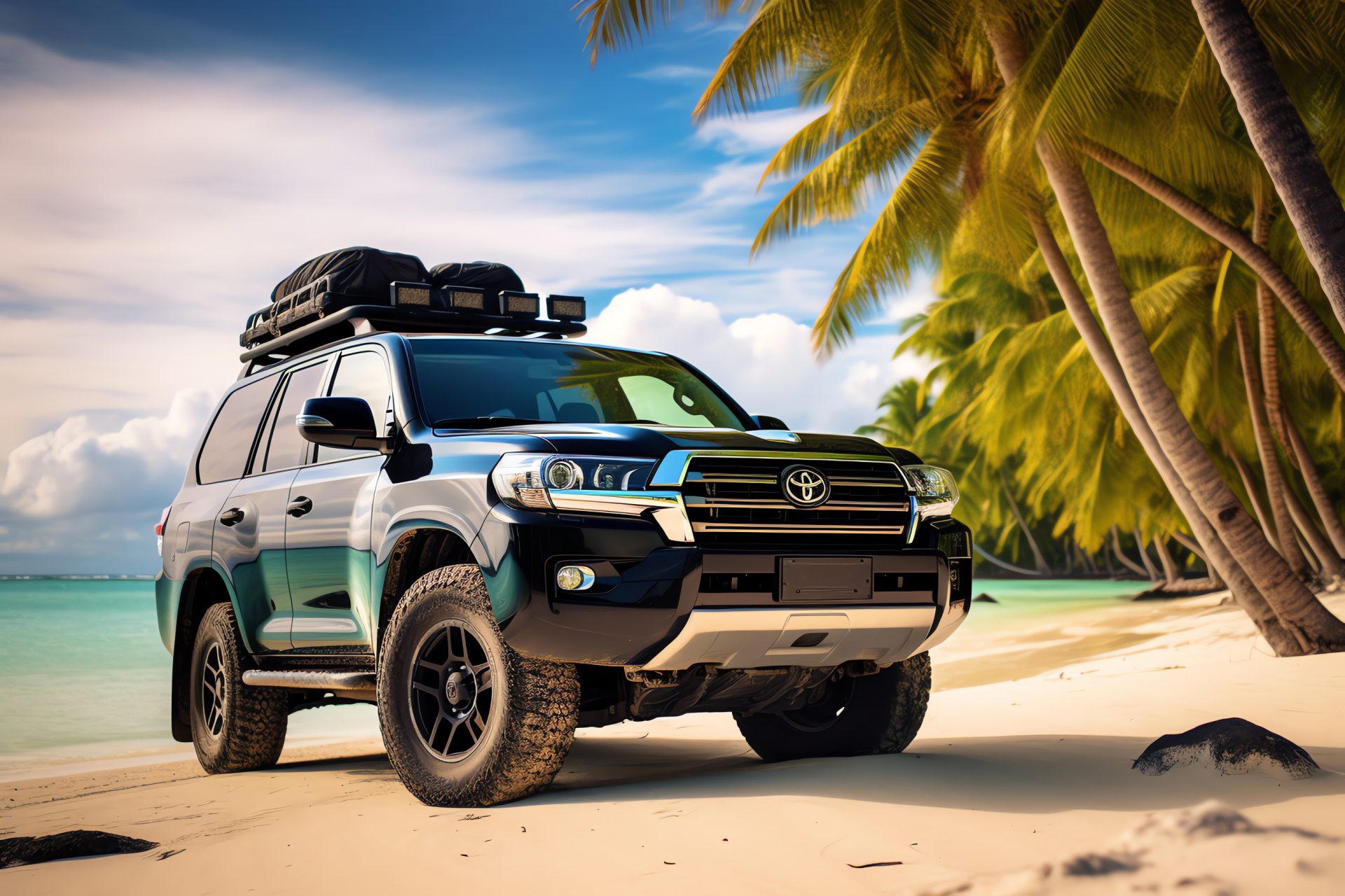 Toyota TRD Land Cruiser, Seaside adventure, Snorkel feature, Coastal sand landscape, Outdoor expedition essentials, HD Desktop Wallpaper