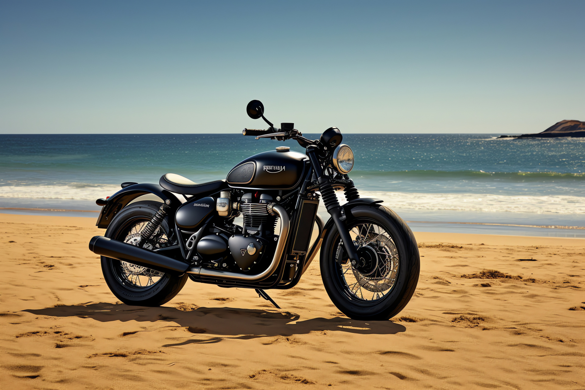 Australian motorcycle scene, Triumph Bobber Black, robust design, Great Ocean coastline, iconic natural landmarks, HD Desktop Wallpaper