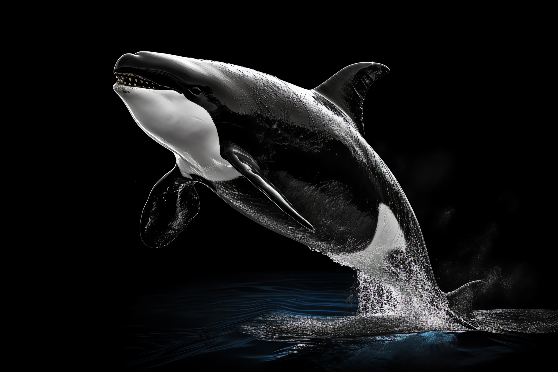 Solo Orca finesse, Aquatic creature leap, Marine nighttime, Lunar illumination, Oceanic power, HD Desktop Wallpaper