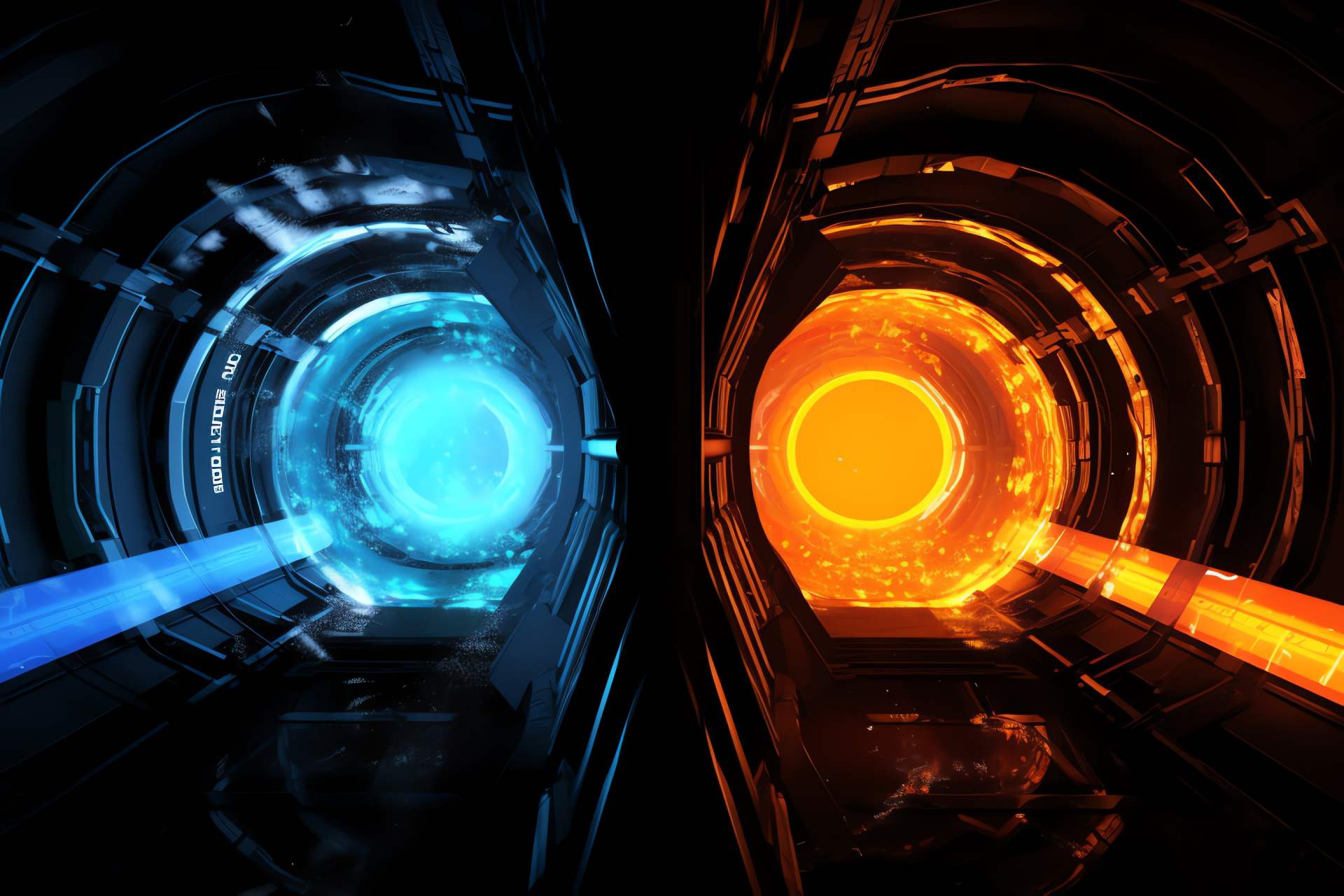 Portal scientific exploration, Corporate rivalry, Test site, Fluorescent illumination, Warp passages, HD Desktop Image