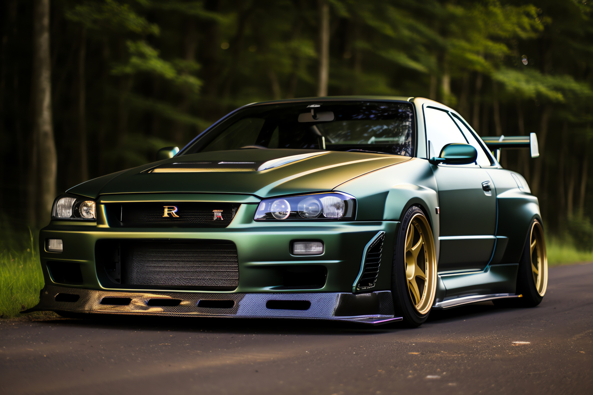 Nissan Skyline GTR R33, Nrburgring prowess, Engine roar, Aggressive grille stance, Classic round illumination, HD Desktop Wallpaper