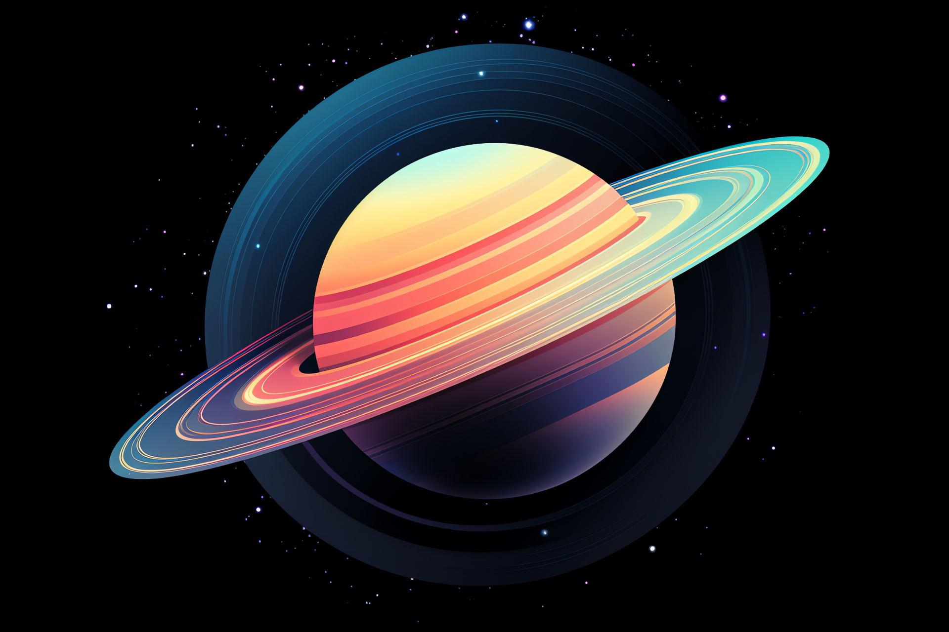 Saturn planet spectacle, Rings planetary signature, Gas giant profile, Vibrant space colors, Spectral hues, HD Desktop Wallpaper