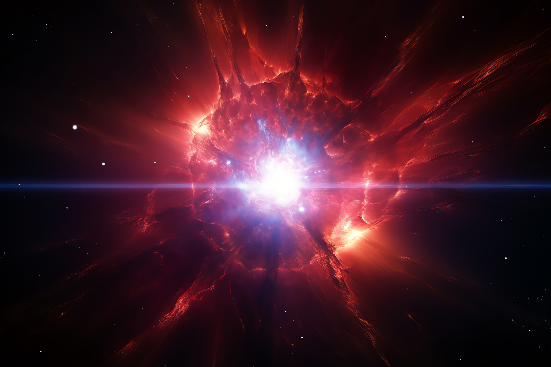 Stellar odyssey, powerful star, luminous supernova, celestial eruption, complete cosmic panorama, HD Desktop Wallpaper