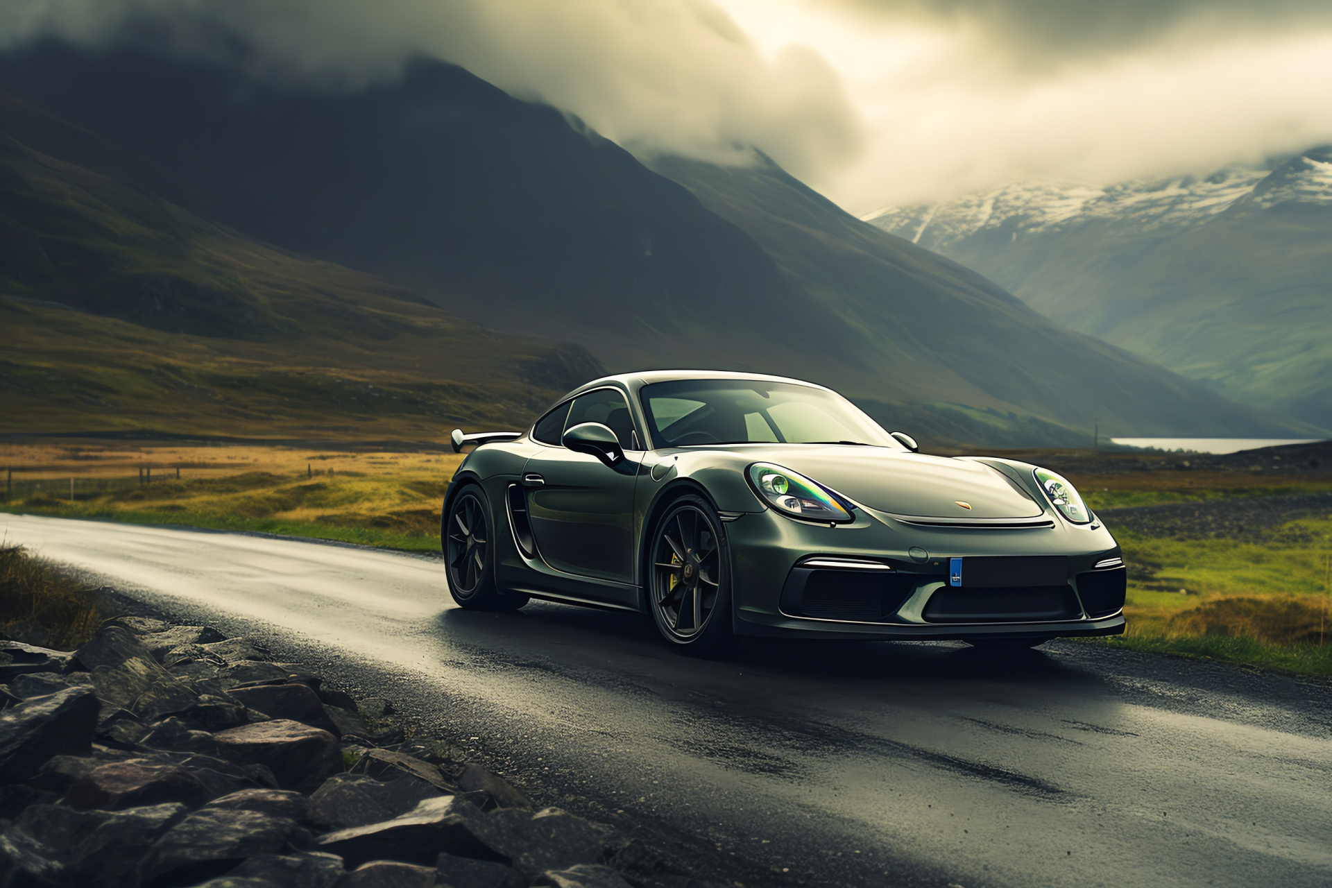 GT4 RS adventurer, Scottish Highland roads, Precision engineering, Porsche's formidable design, Rugged landscape companion, HD Desktop Wallpaper