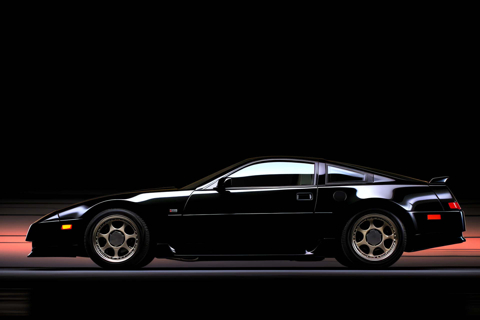 Nissan 300ZX, Car outline, Dark canvas, Tri-color array, Motoring charm, HD Desktop Image