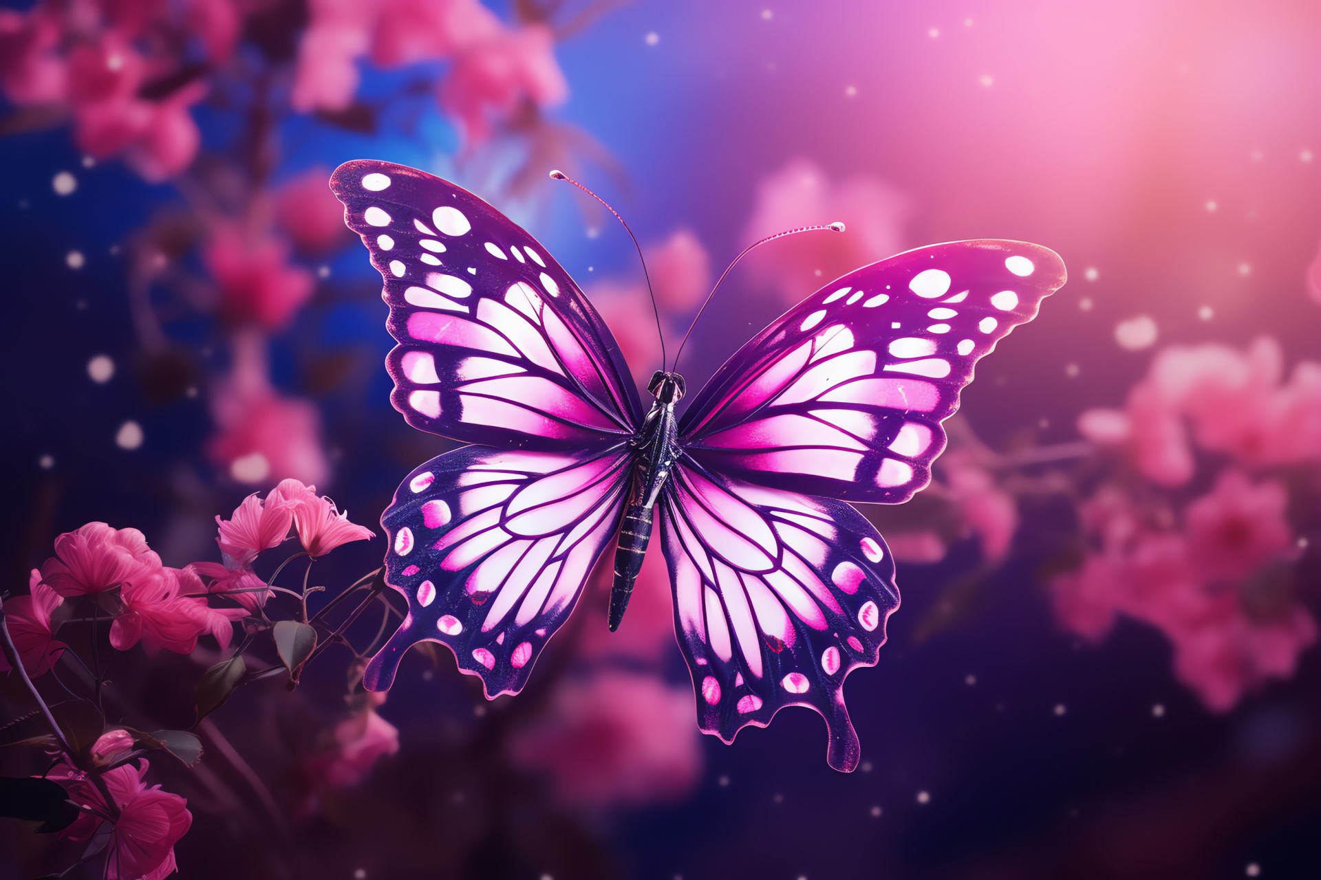 Pink and purple butterfly, winged beauty, sunlit Lepidoptera, fluttering insect, nature's artwork, HD Desktop Image