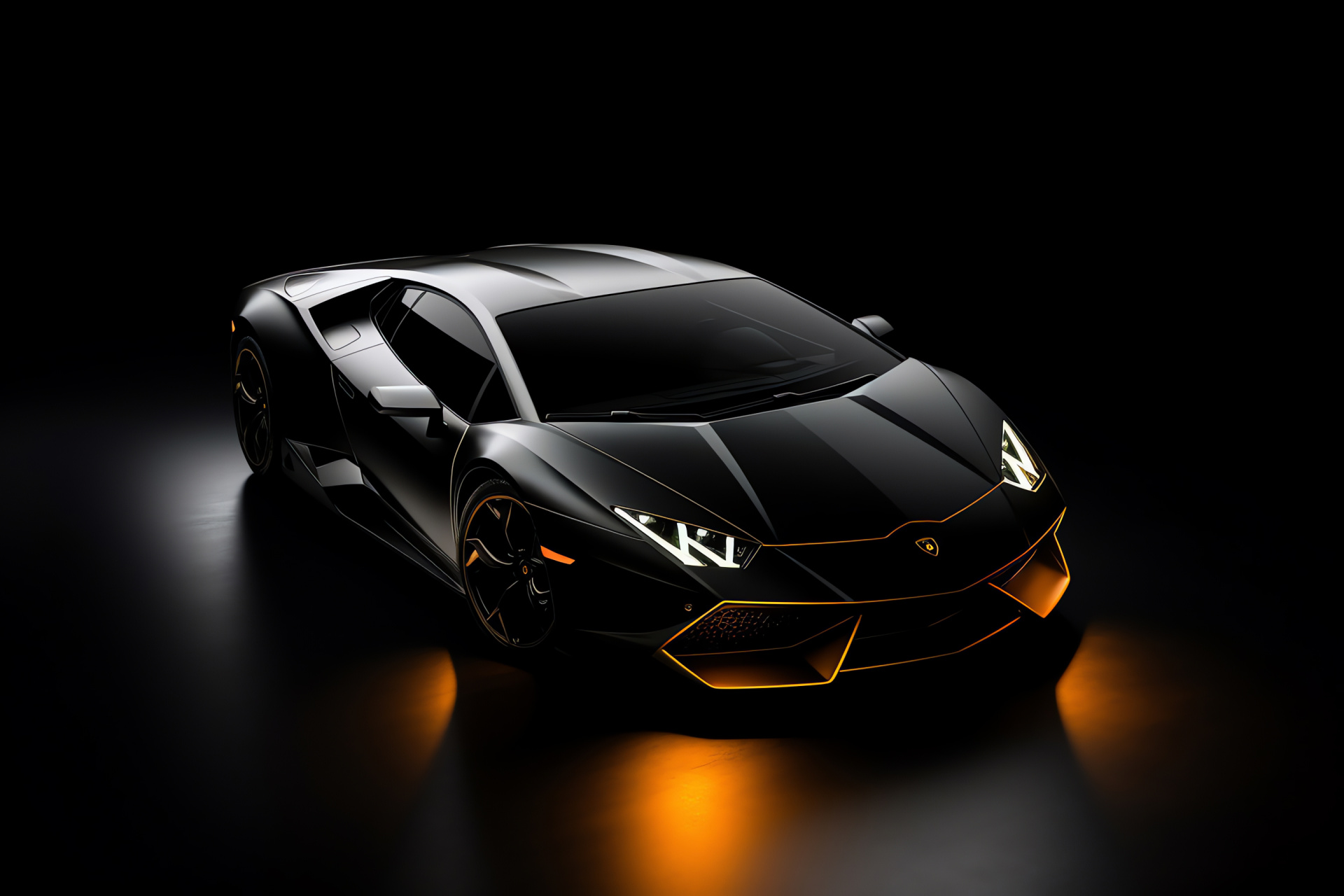 Dramatic Lamborghini angle, Black sports car, Luminescent paint, Design vibrancy, Super vehicle, HD Desktop Image