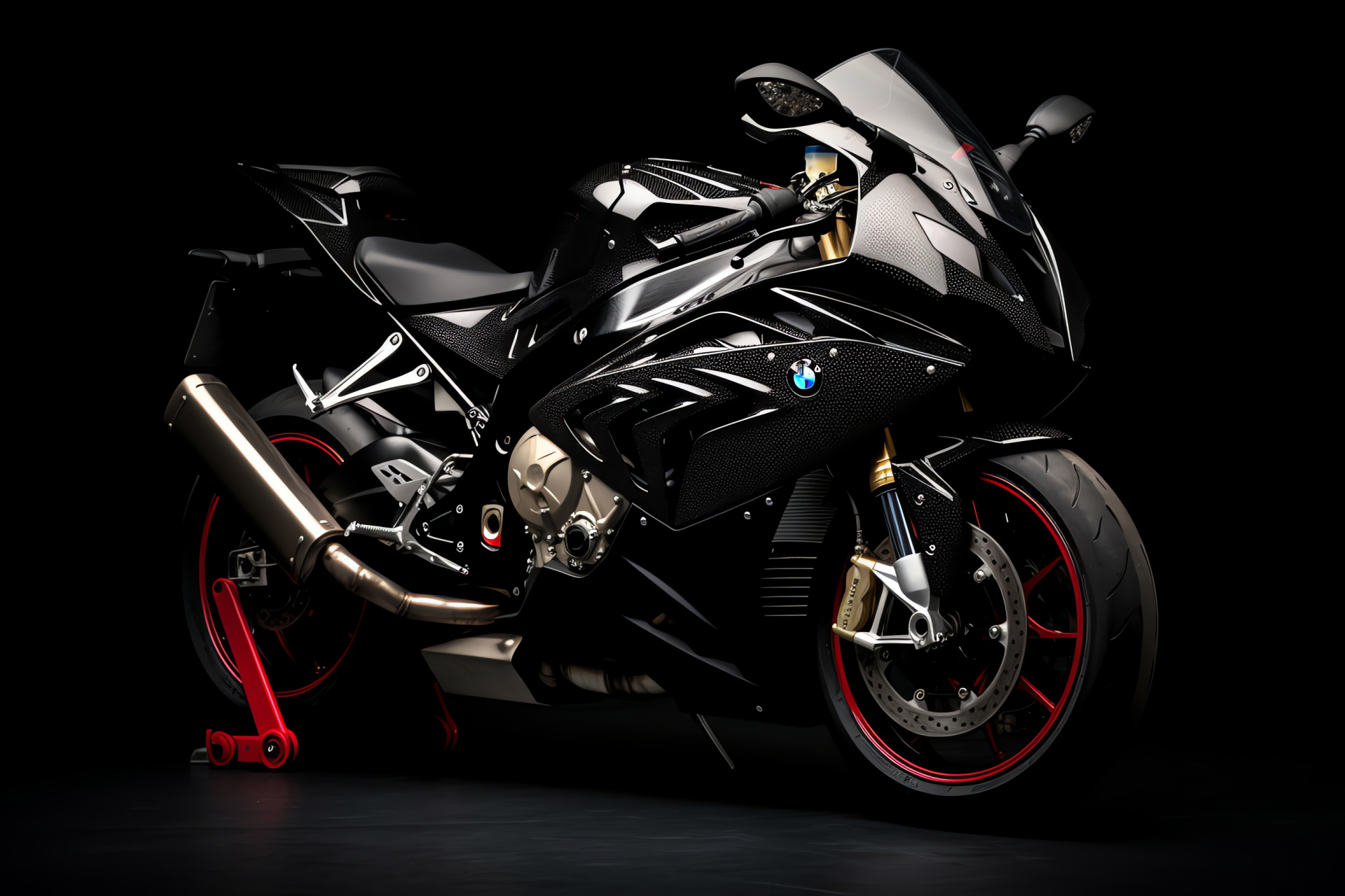 BMW S1000RR showcase, Superbike elegance, Overhead depiction, Monochromatic backdrop, Accent highlights, HD Desktop Wallpaper