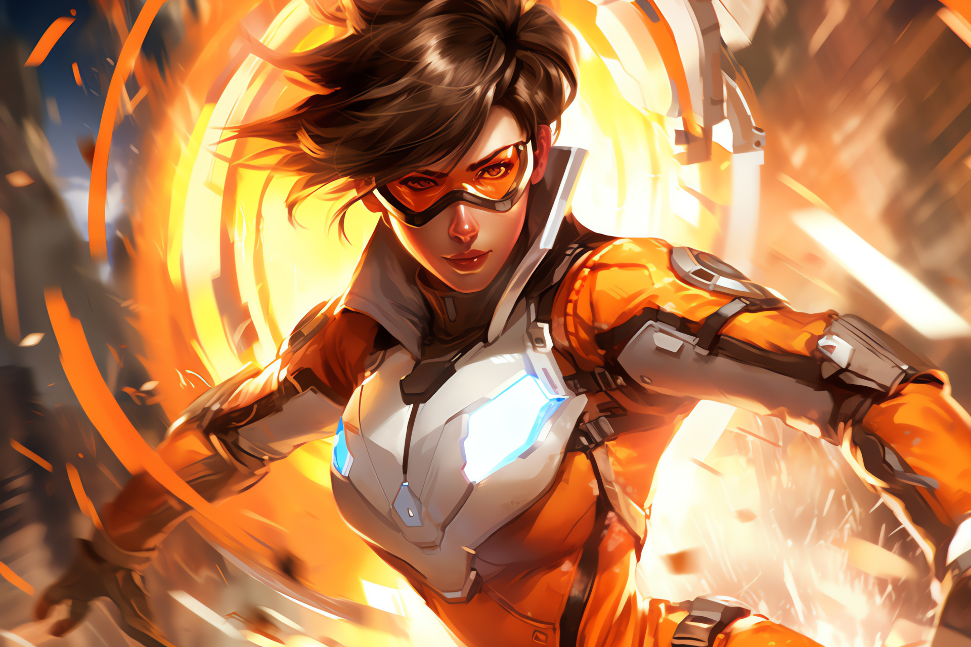 Overwatch combat, Agile Tracer, Digital battleground, Signature weaponry, Athlete-like agility, HD Desktop Wallpaper