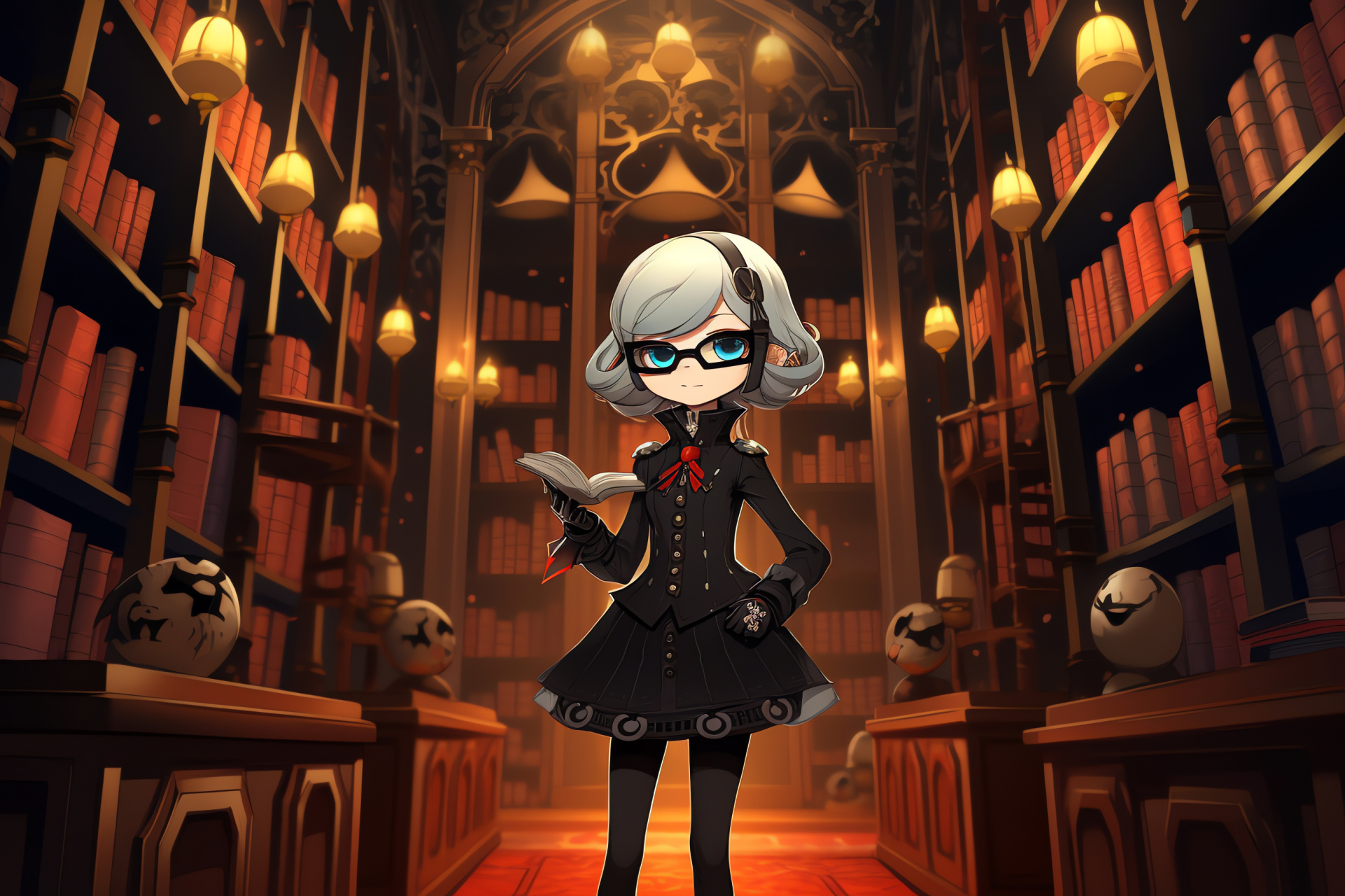 Persona Q, Elizabeth, Mysterious chamber, Vast bookcase, Aged manuscripts, HD Desktop Image