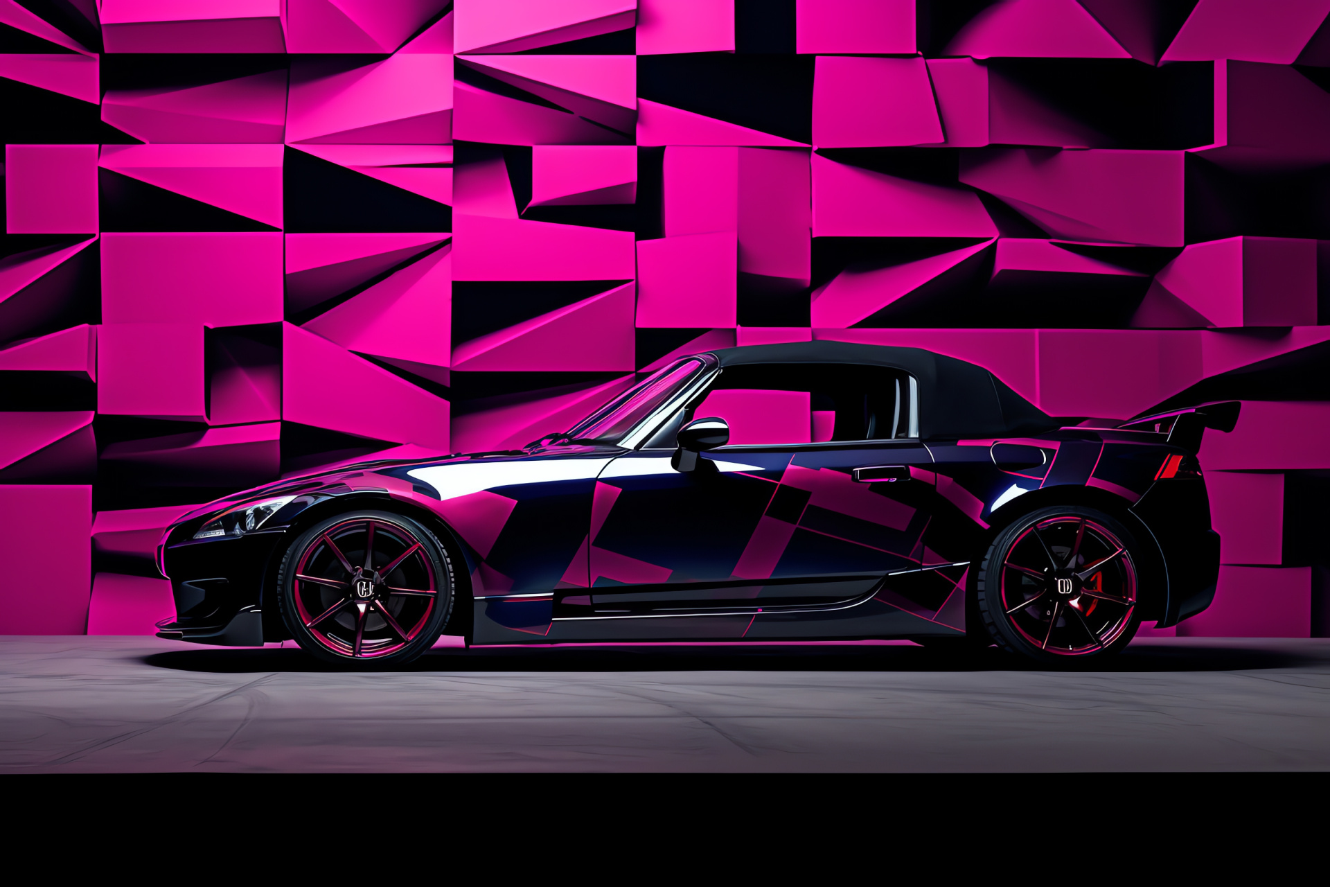 Honda S2000 GT, Side view, Abstract patterning, Meld of purple and black, High performance machine, HD Desktop Wallpaper