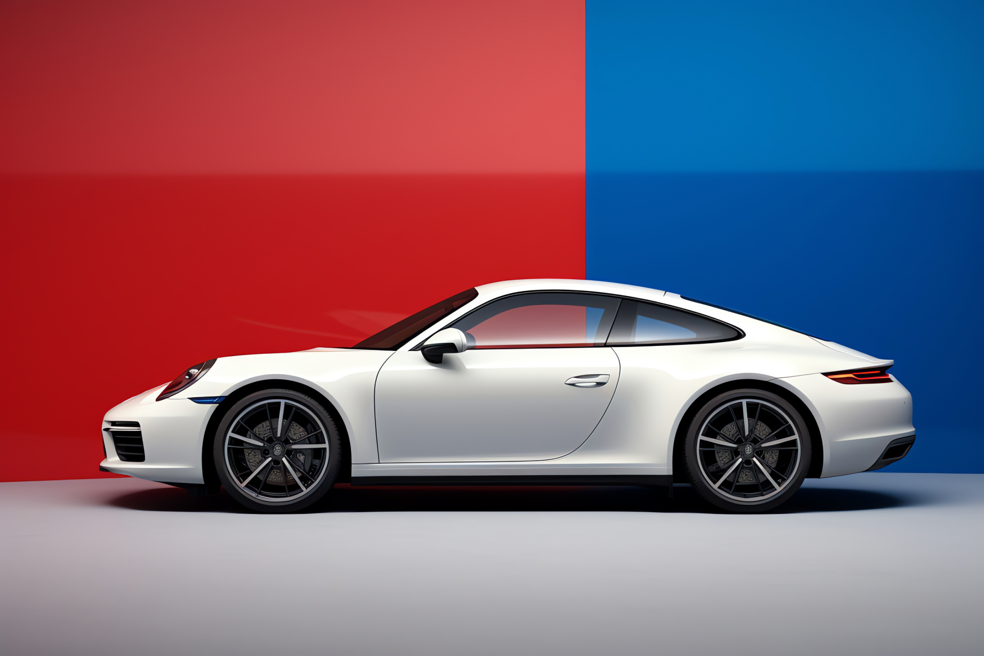 Porsche 911 elegance, Two-tone background, Side profile, Streamlined shape, Design contrast, HD Desktop Image