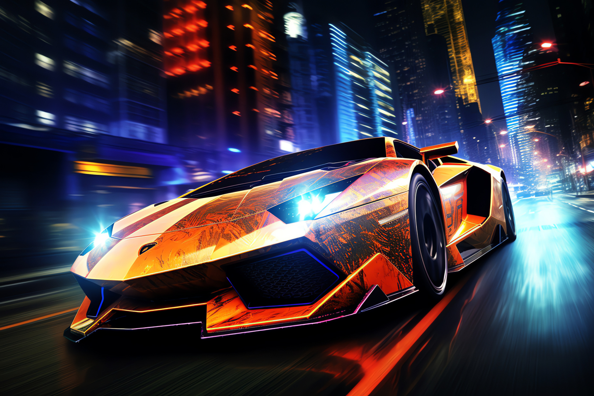 Need For Speed series, Urban gamescape, Lamborghini Murcilago car, Razor Callahan antagonist, Neon city lights, HD Desktop Wallpaper