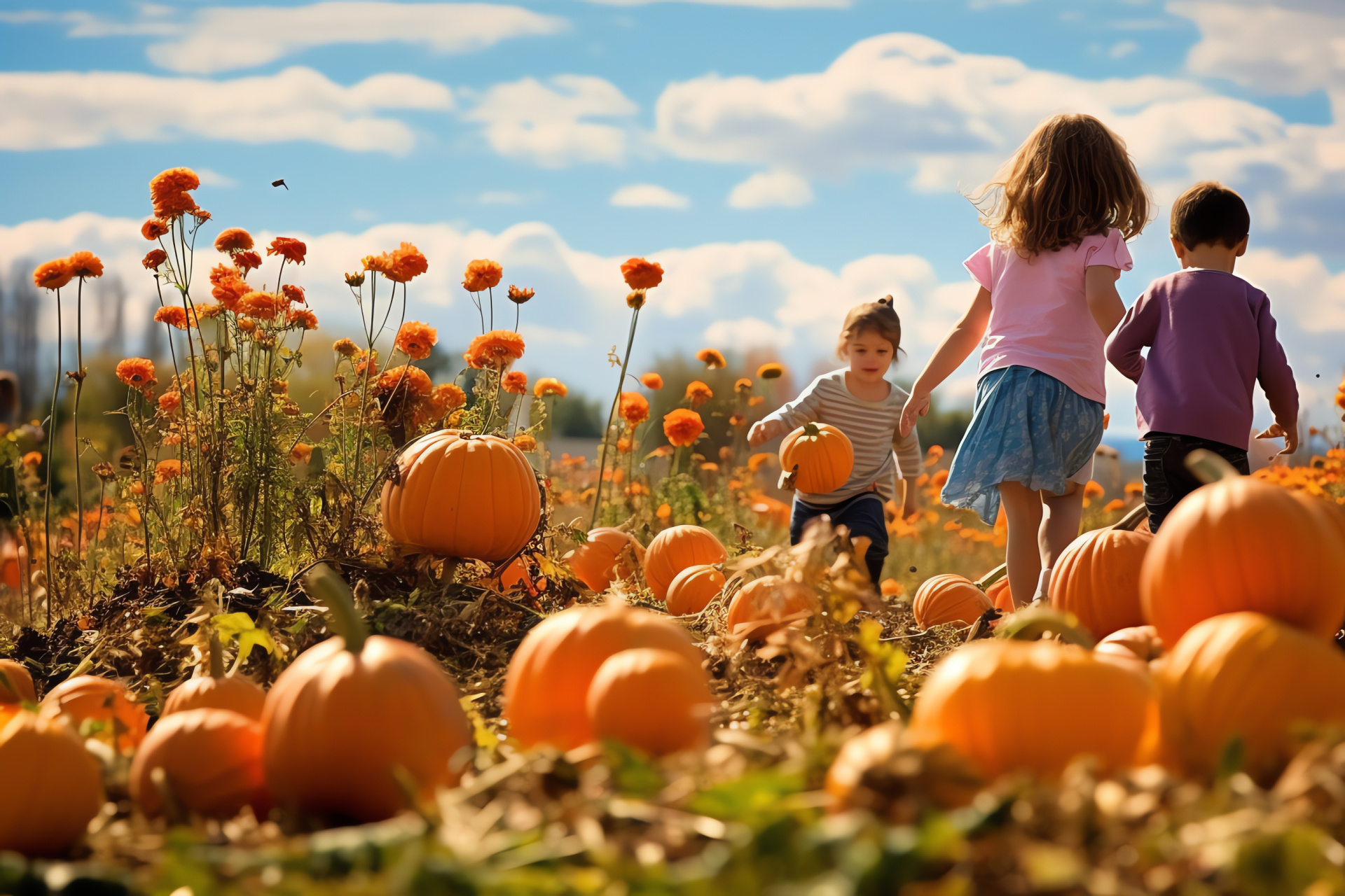 Kid-friendly harvest, Autumnal joy, Playful farm visit, Seasonal garb, Youthful exuberance, HD Desktop Wallpaper