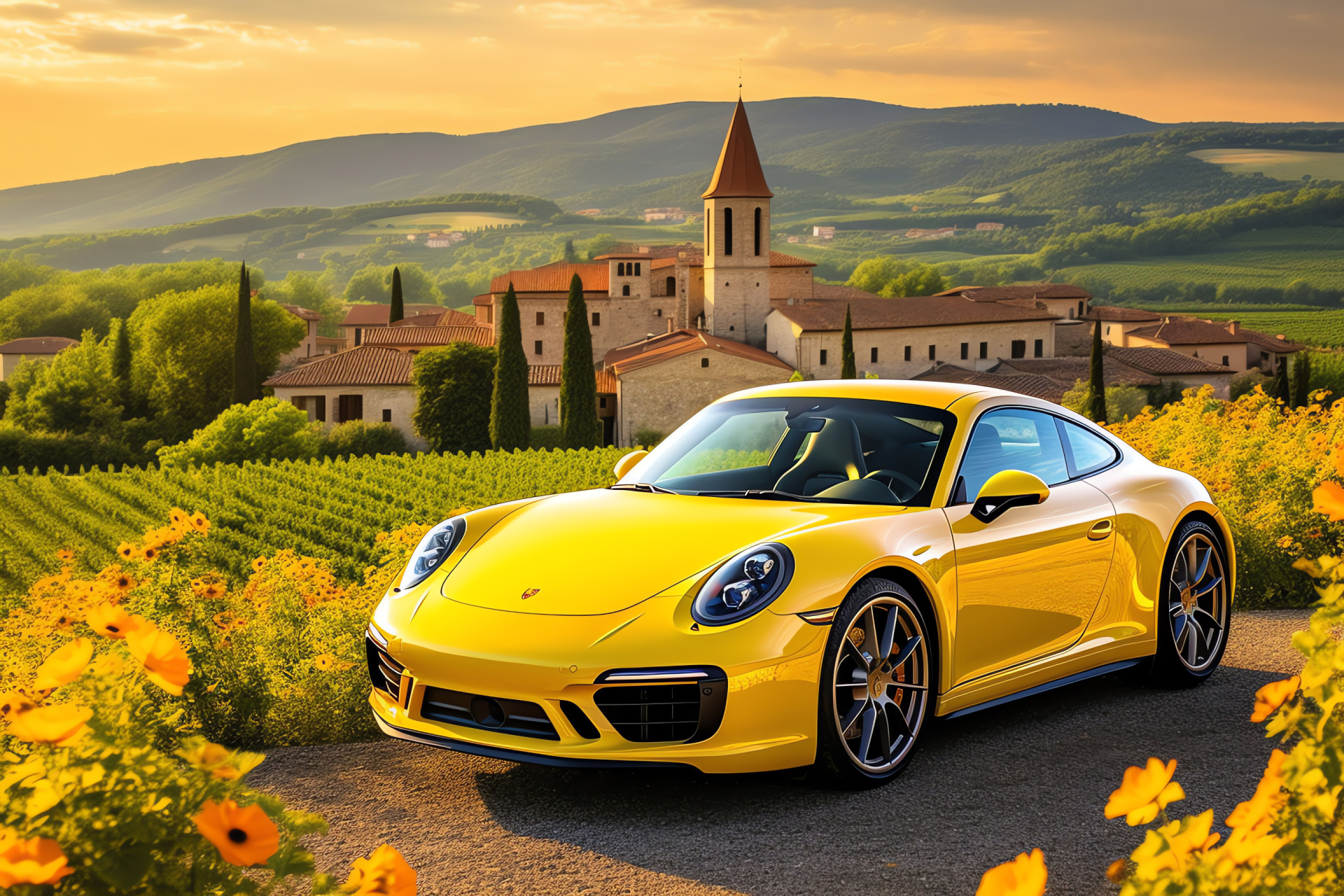 Italian region vistas, Porsche GT3 experience, Cultivated fields, Winemaking terrain, Scenic drives, HD Desktop Wallpaper