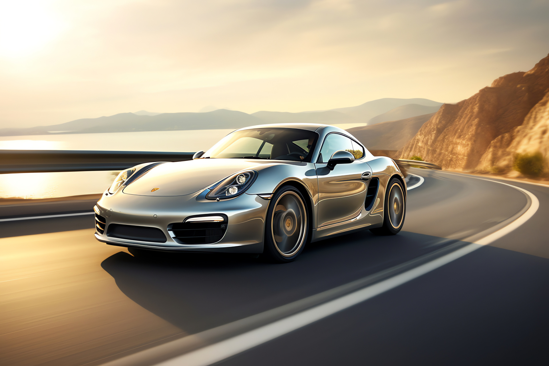 Porsche Cayman on Autobahn, Silver sleekness, High-performance travel, S version, Engineering excellence, HD Desktop Wallpaper