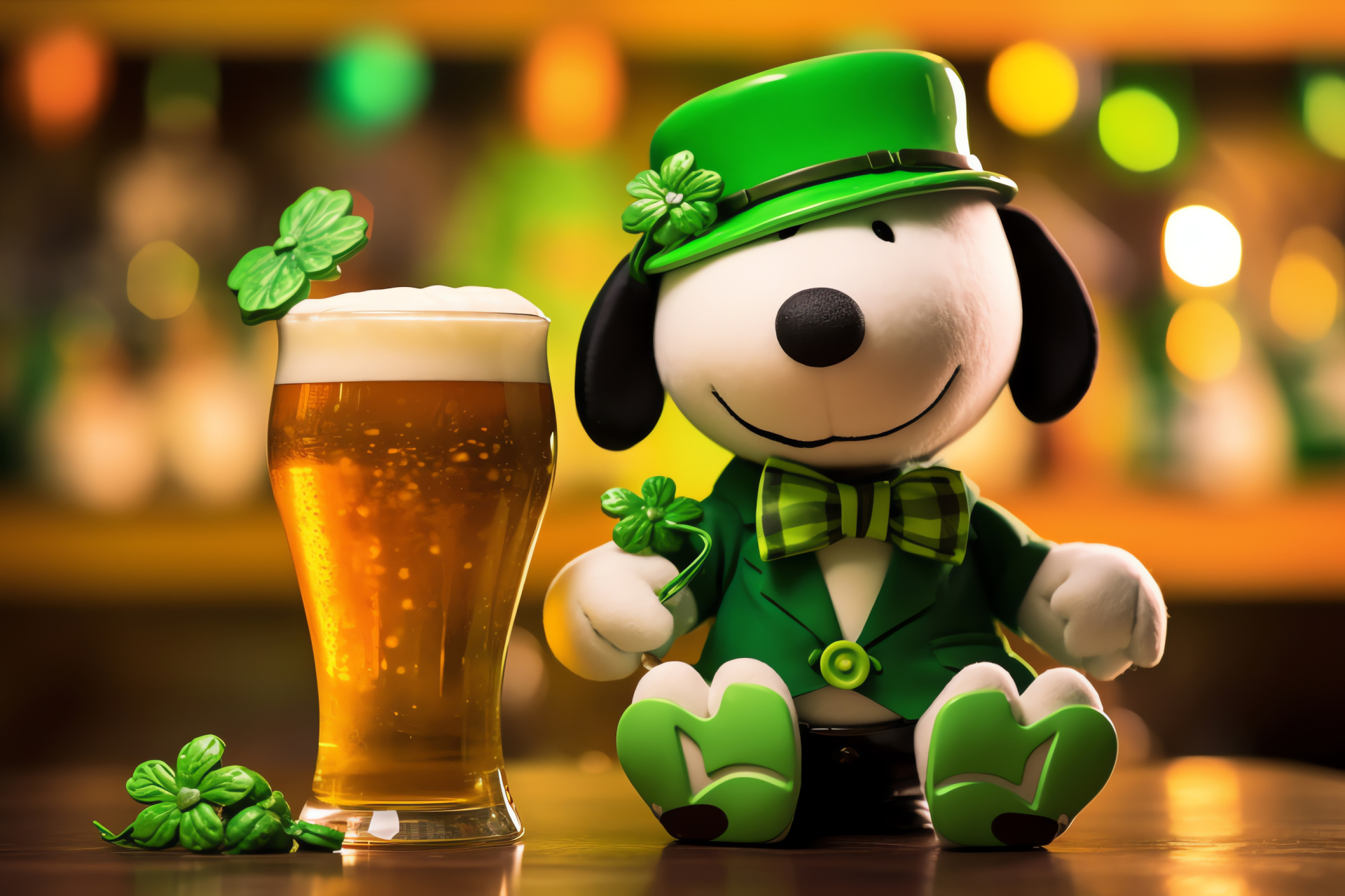 Comic character Snoopy, cultural celebration, formal bowtie, celebratory ale, party adornments, HD Desktop Image