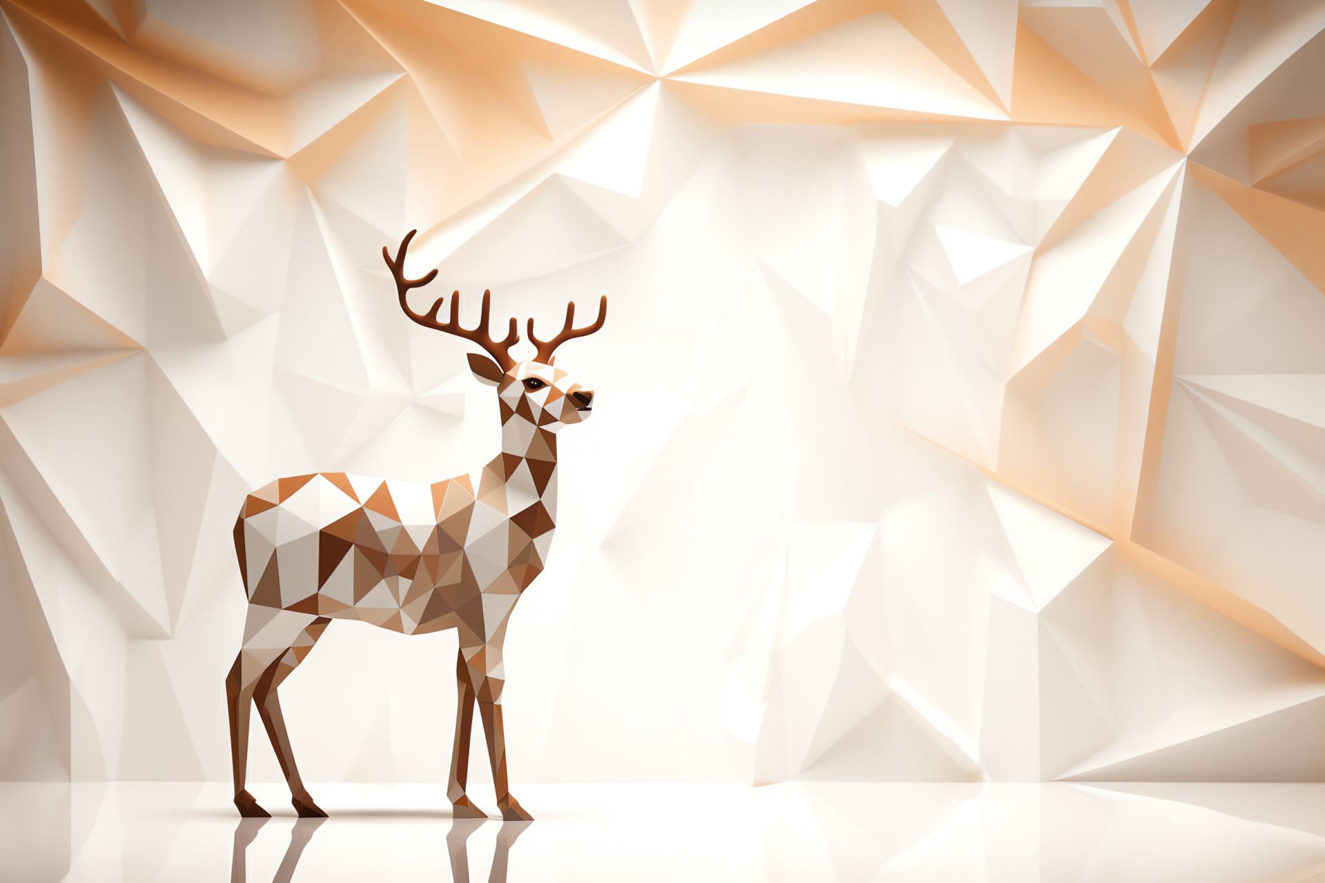 Reindeer, light brown fur, white fur accents, playful mammals, abstract geometric backdrop, HD Desktop Wallpaper