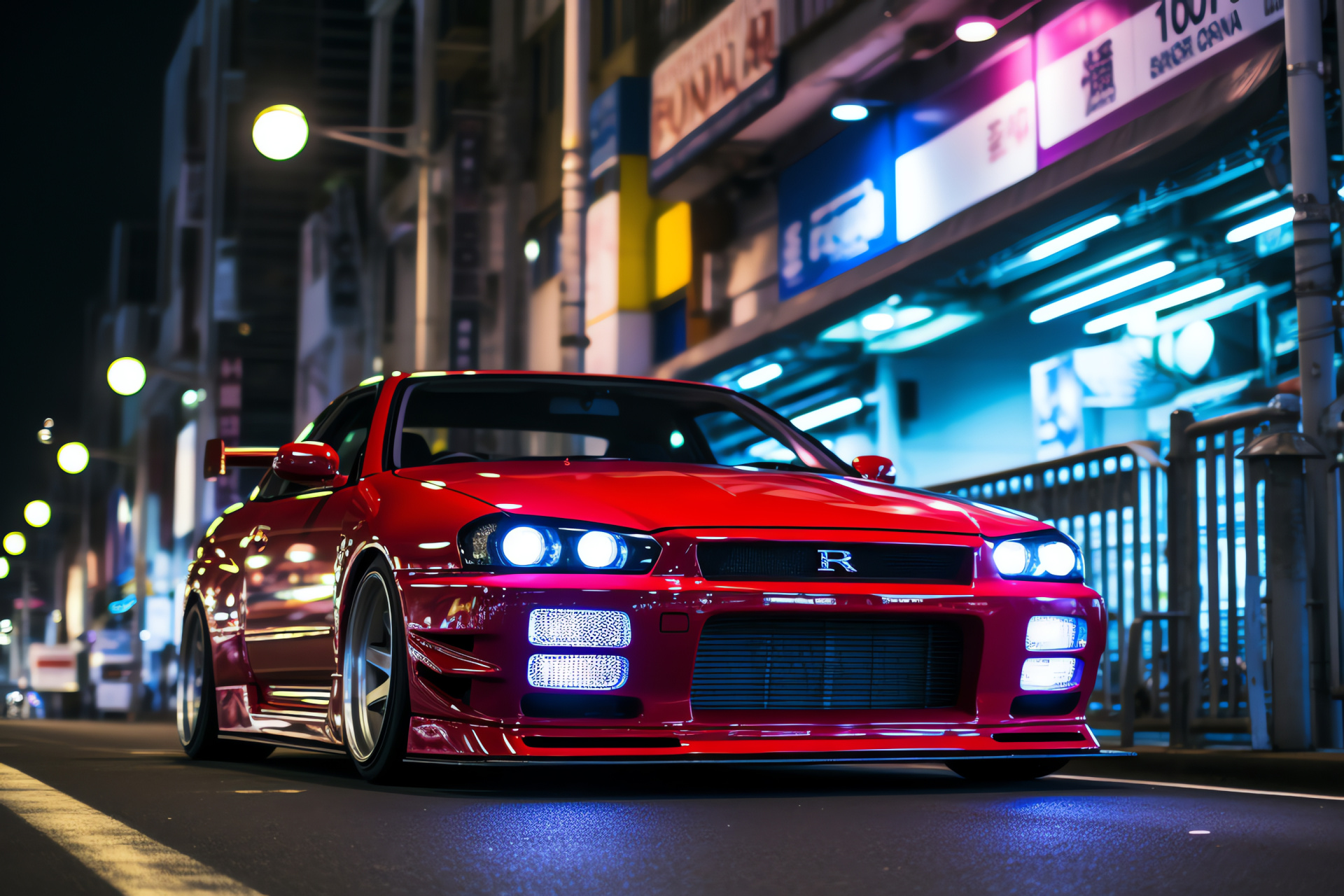 Nissan Skyline GTR Tokyo R32, Nismo performance, Akihabara district, Dominant front fascia, Quad lighting, HD Desktop Wallpaper