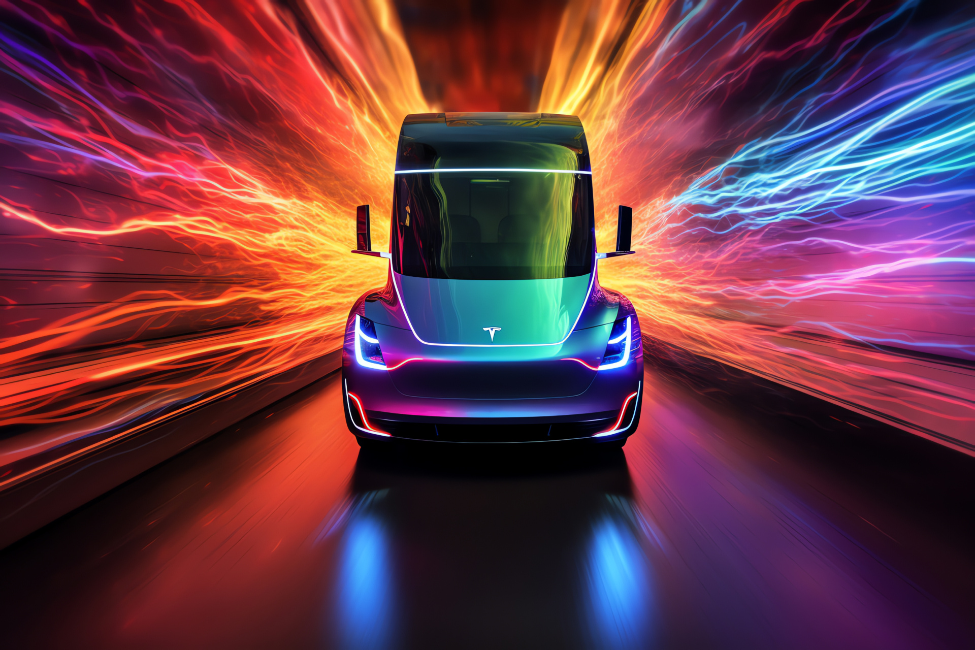 Tesla Semi Founder's Edition, Electric lorry, Swirling line art, Futuristic long-haul, Electric transport, HD Desktop Wallpaper