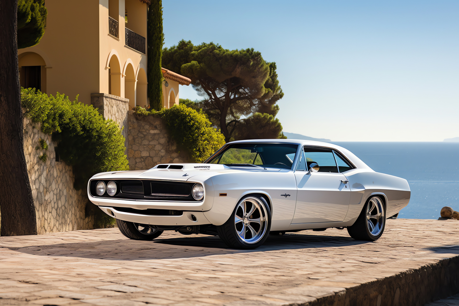 Plymouth Barracuda, French coastline, Classic car design, Customized elegance, Scenic driving, HD Desktop Wallpaper