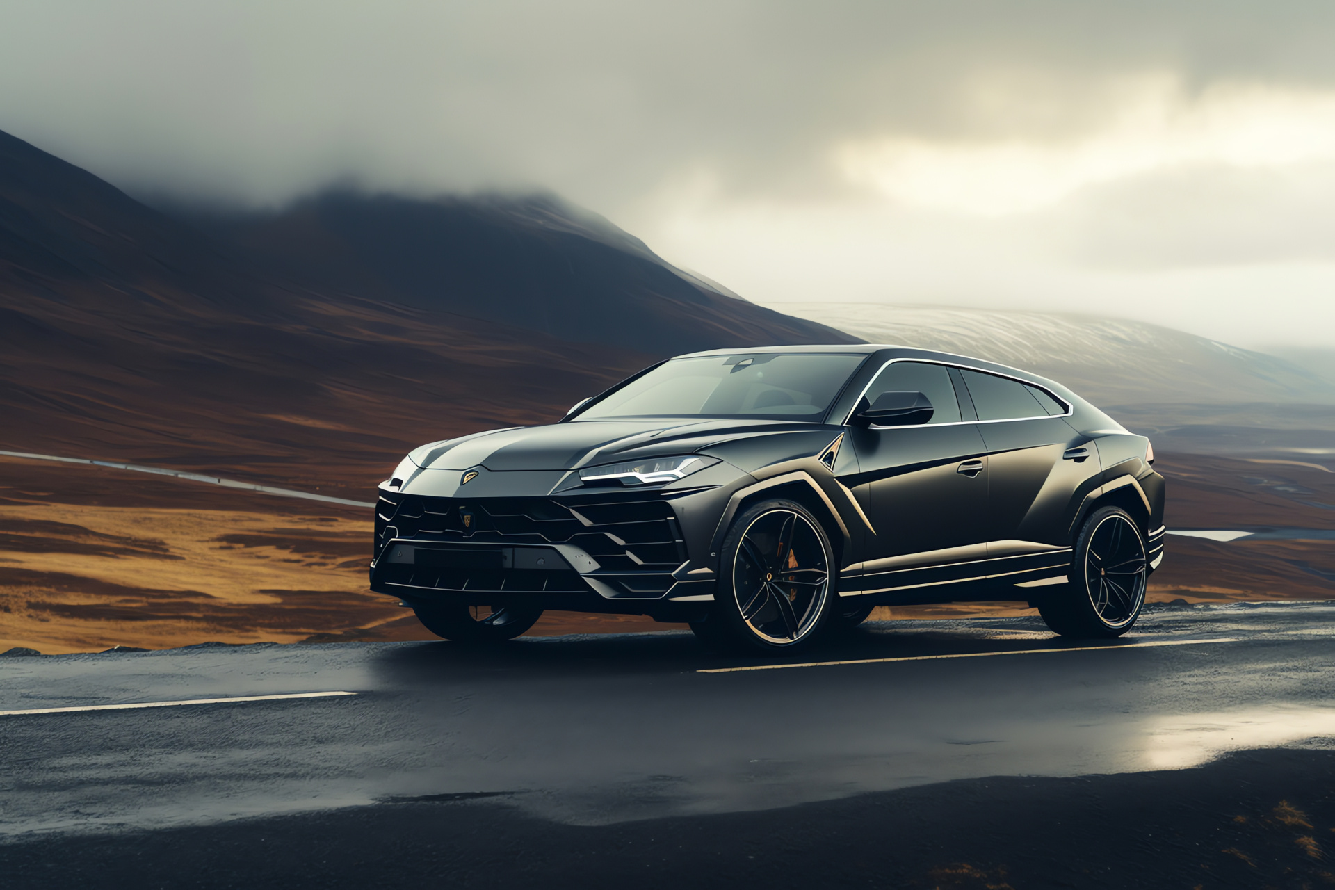 Lamborghini Urus Graphite, Matte luxury finish, Scottish driving odyssey, SUV versatility, Lamborghini performance, HD Desktop Wallpaper