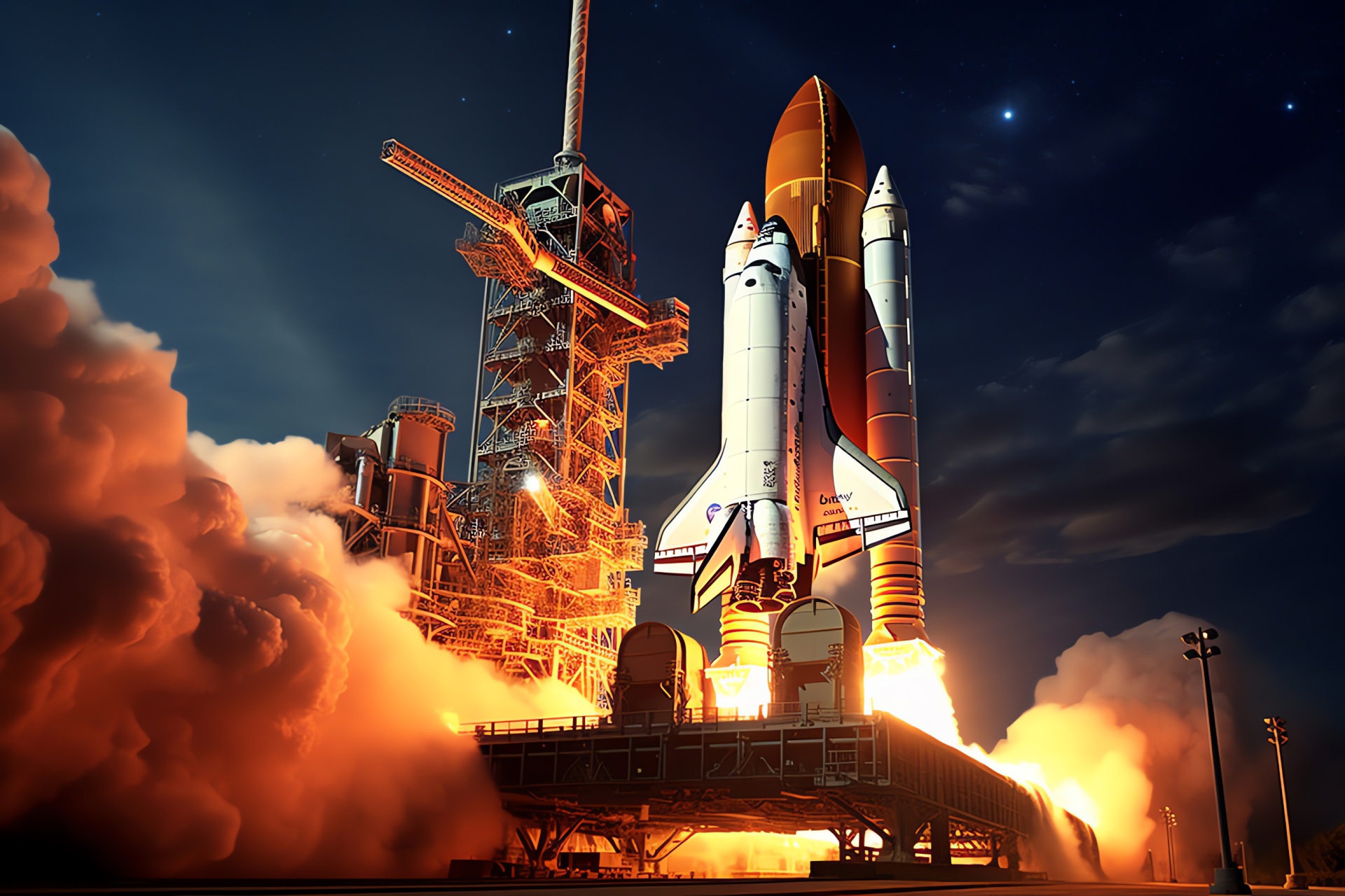 Space endeavor, Shuttle ignition, NASA flight, Propulsion systems, Spaceport glare, HD Desktop Image