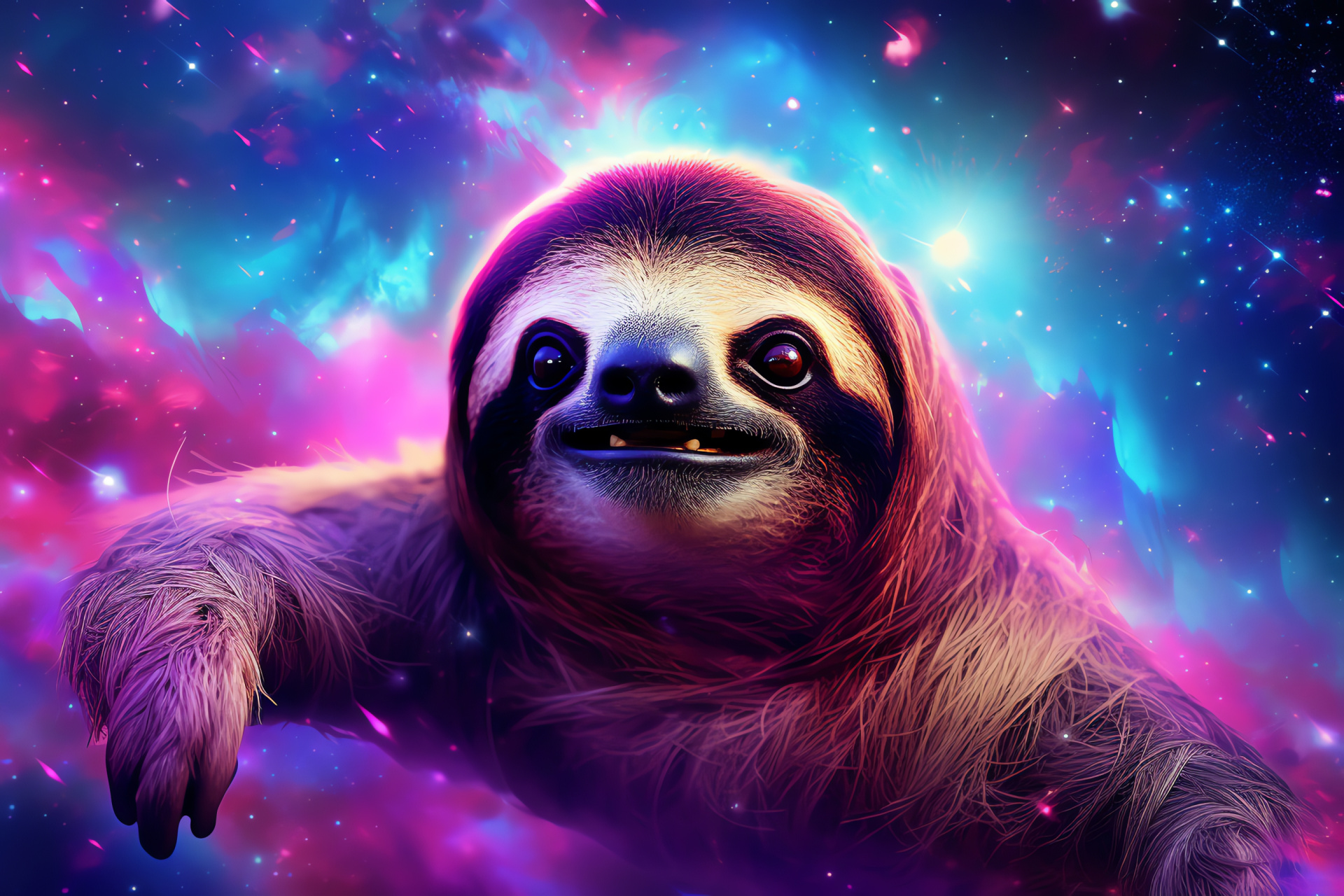 Celestial tree-hugger, Gravity-free sloth, Interstellar journey, Imaginary creature, Space oddity, HD Desktop Wallpaper