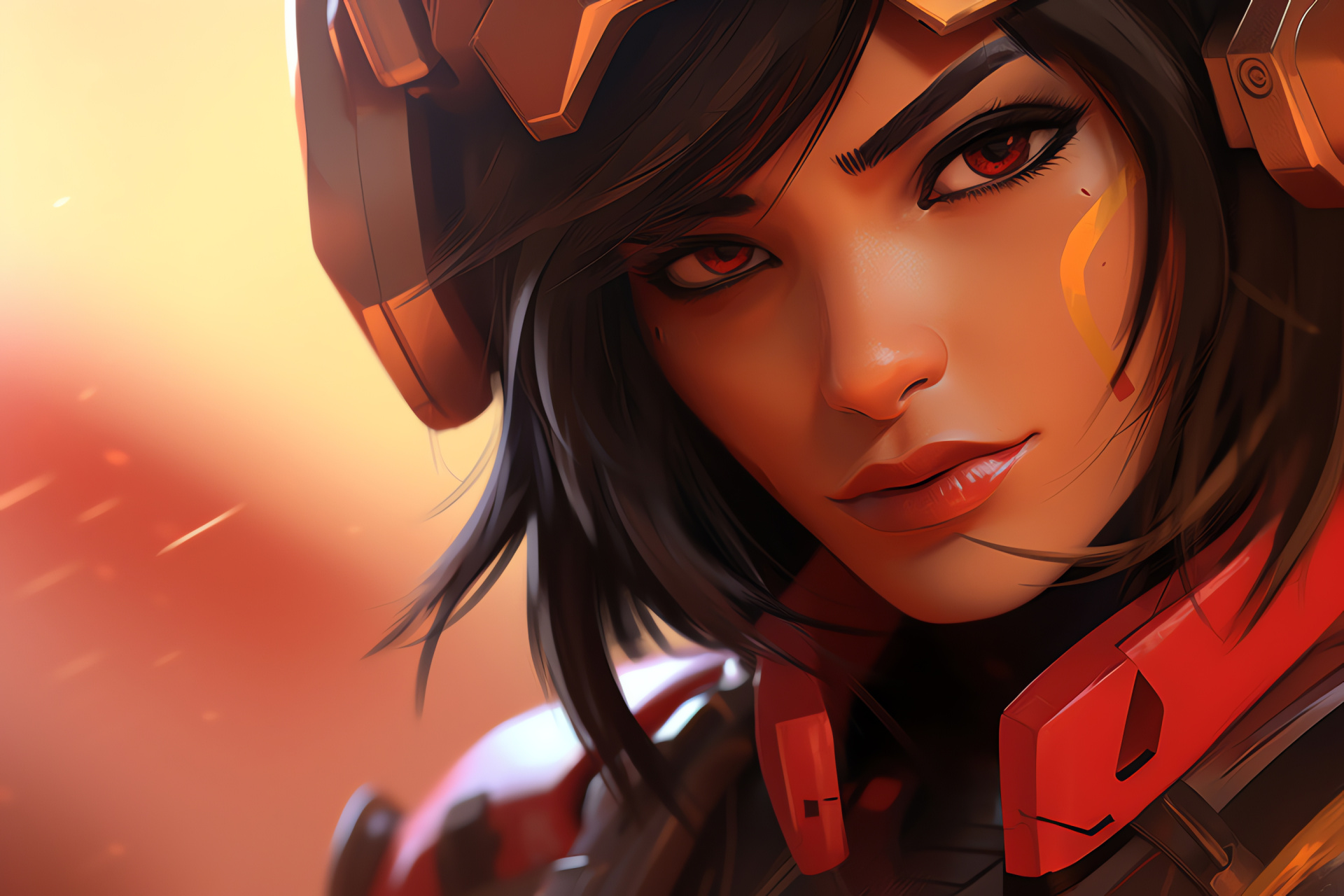 Pharah, Projectile launcher, Pharah's gaze, Zoom, Intense demeanor, HD Desktop Image