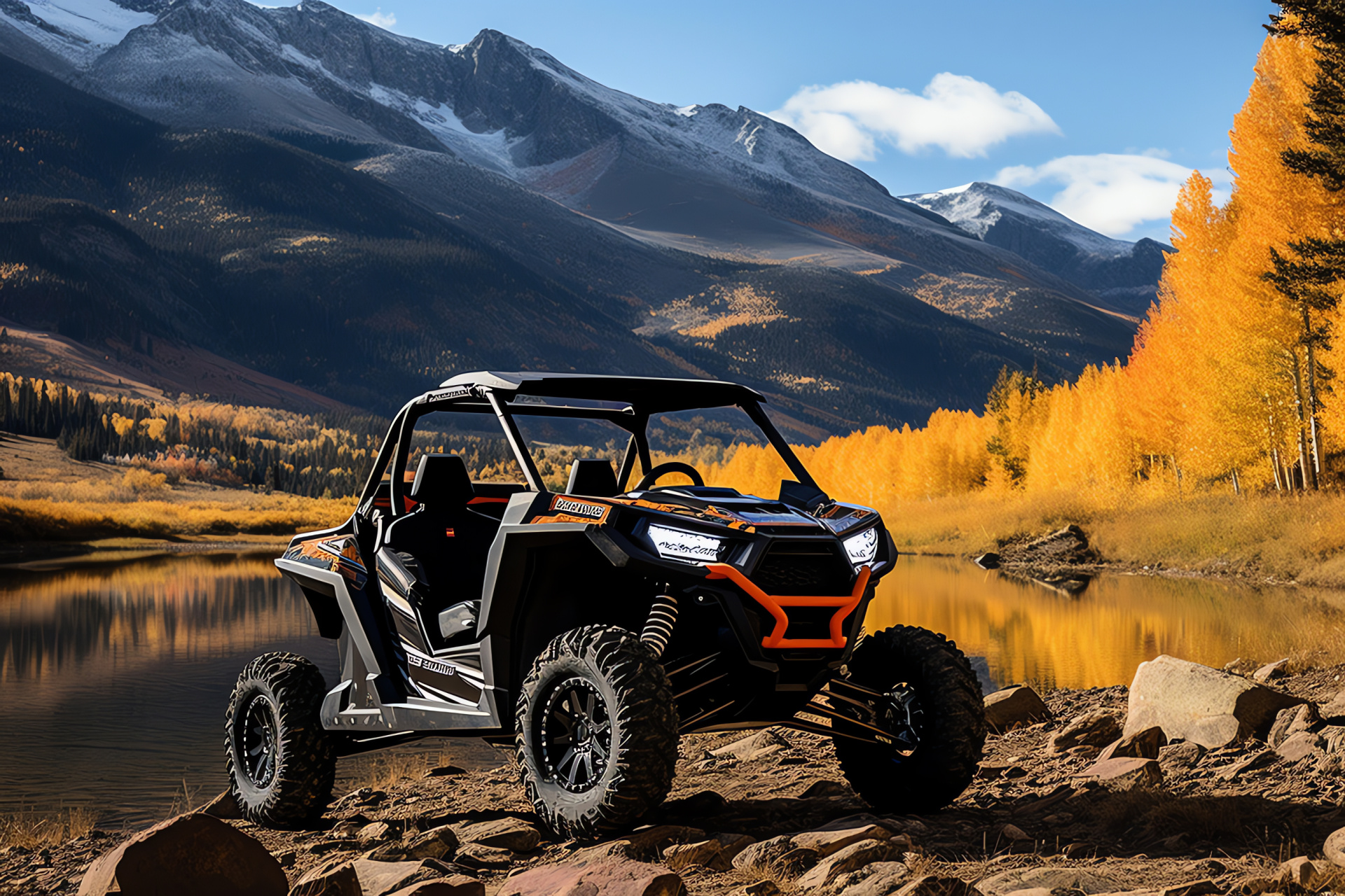 Polaris RZR, natural landscapes, EPS technology, mountainous terrain, curving paths, HD Desktop Image